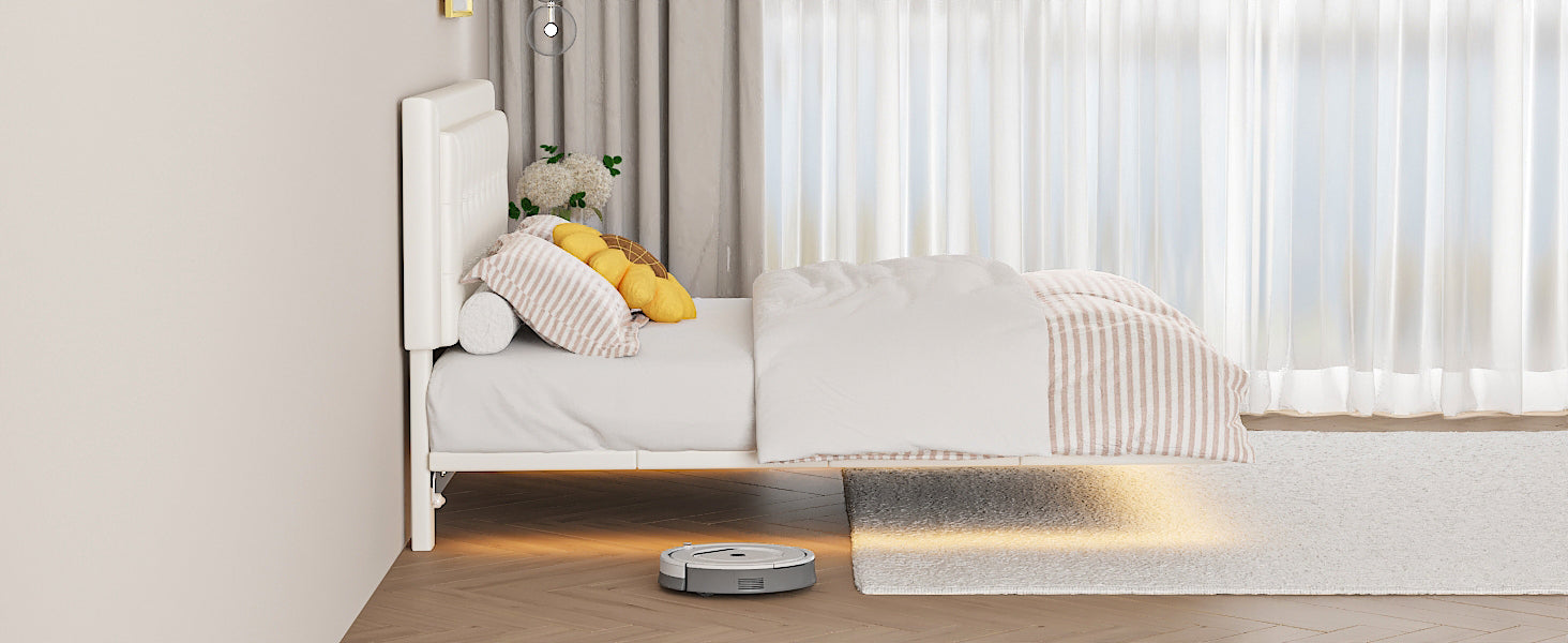 Queen Size Floating Bed Frame with Motion Activated Night Lights,Modern PU Upholstered Button Tufted Platform Bed Frame,White - Atlantic Fine Furniture Melbourne FL
