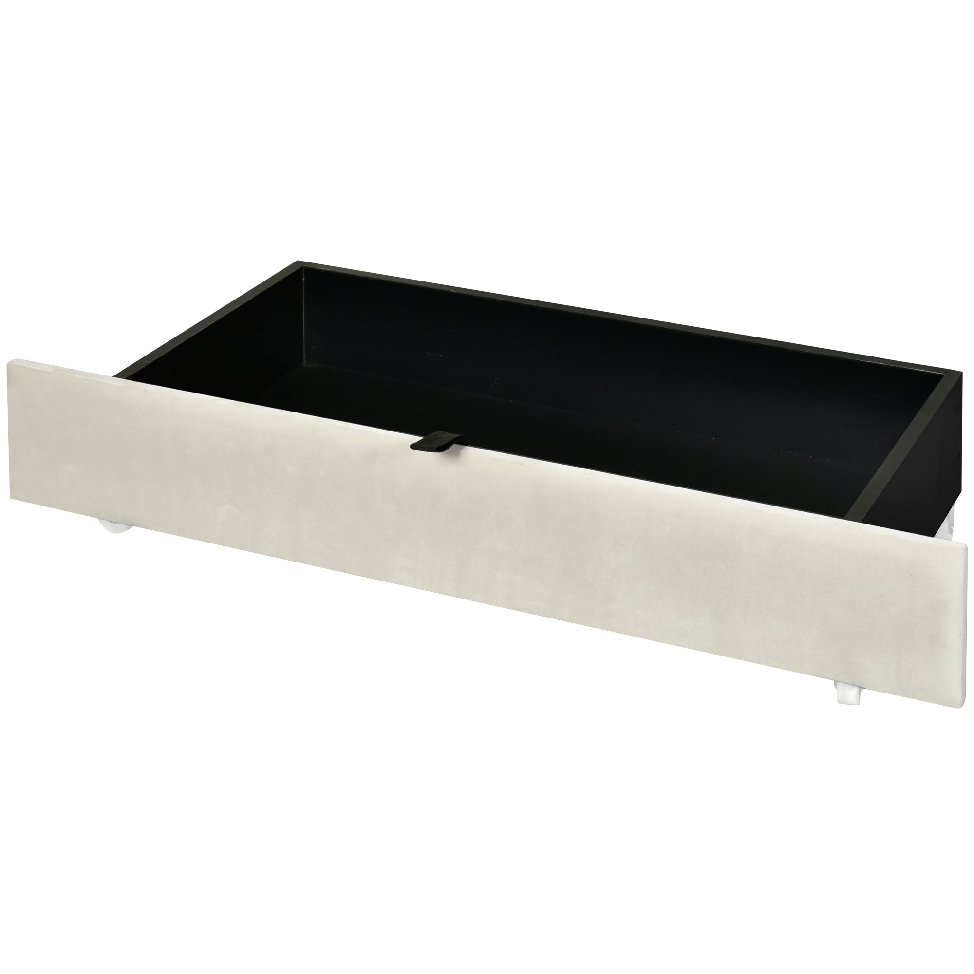 Queen Size Velvet Storage Platform Bed, with 2 Big Drawers, Twin XL Size Trundle and LED Light, Beige - Atlantic Fine Furniture Melbourne FL
