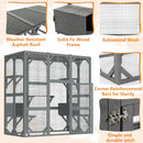 Outdoor Cat House Wooden Catio Enclosure With Cover - Large Cat Cage With Jump Platforms And Condos, Weatherproof - Gray