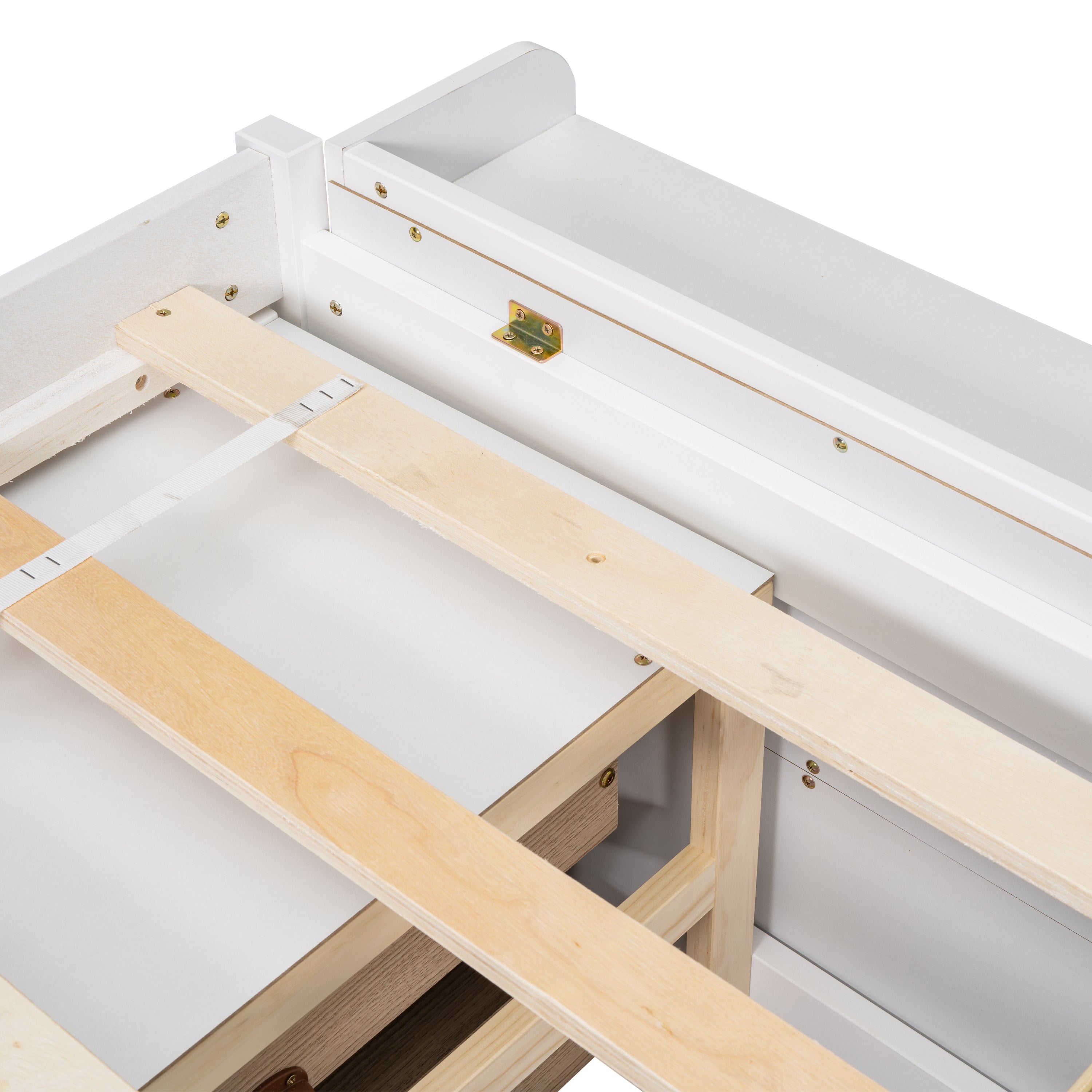 Full Bed with Bookcase Headboard, Under bed Storage Drawers and Bed End Storage Case,White