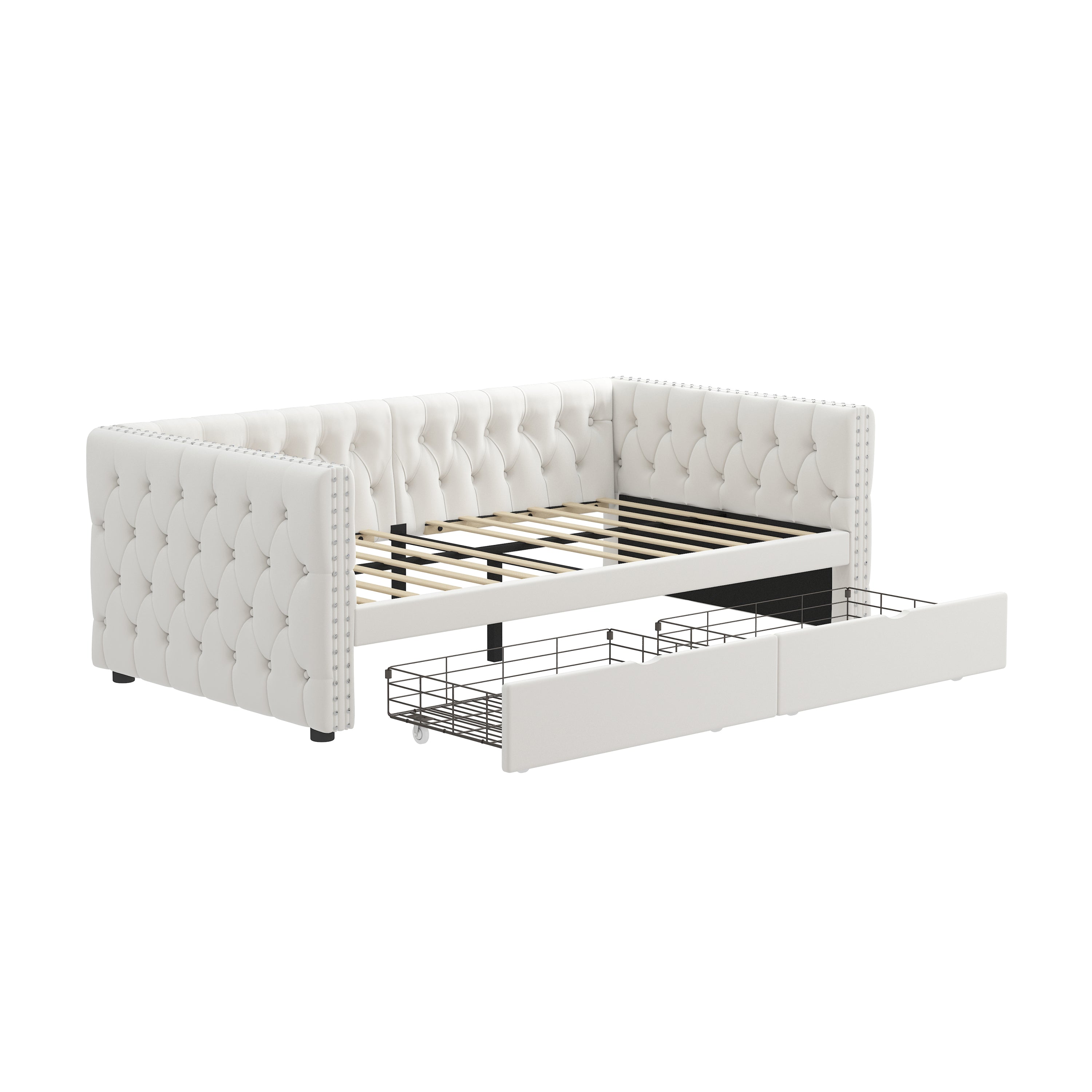 Twin Size Daybed with Drawers Upholstered Tufted Sofa Bed, with Button on Back and Copper Nail on Waved Shape Arms, velvet(79.5"x41.5"x26.5") - Atlantic Fine Furniture Melbourne FL
