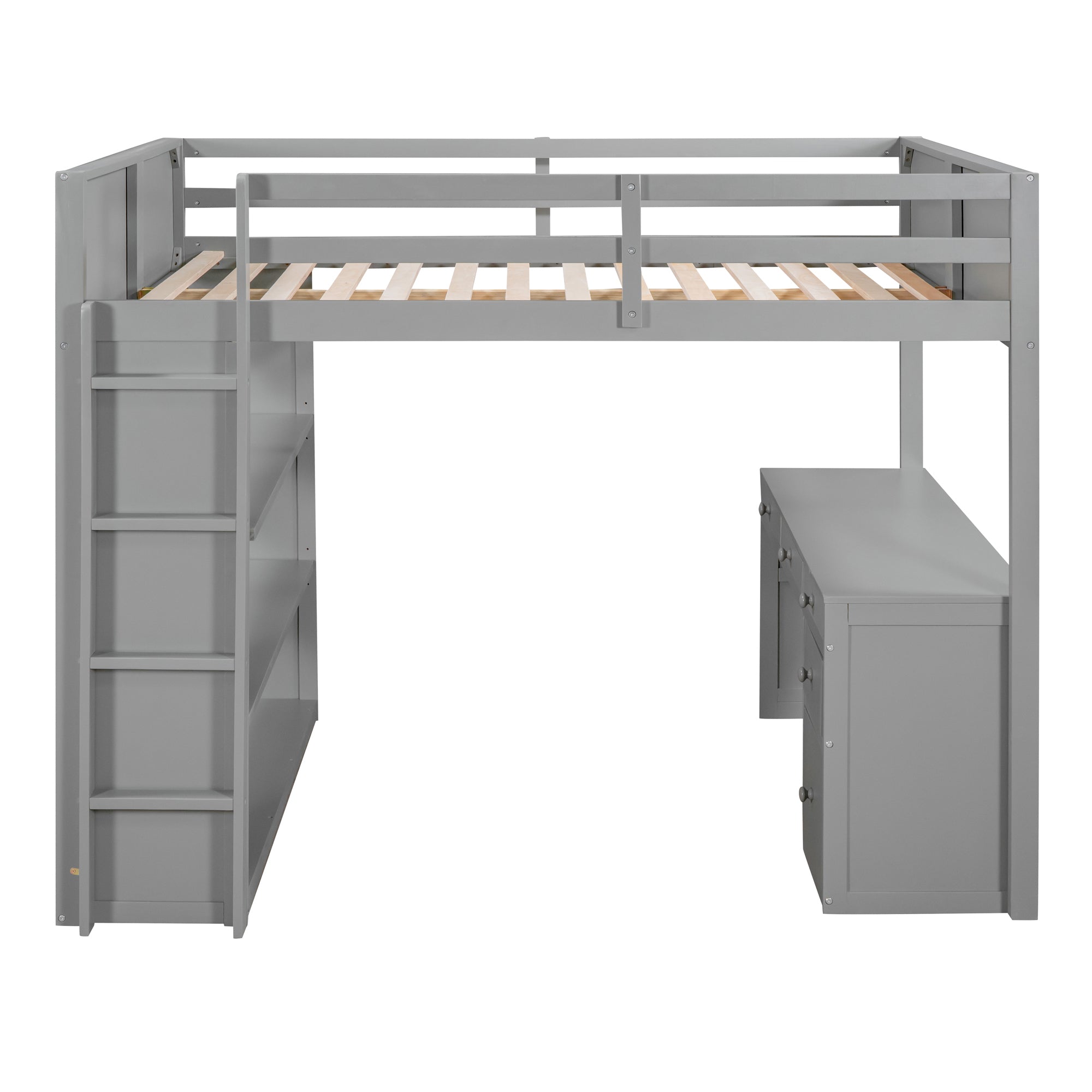 Full Size Loft Bed with Ladder, Shelves, and Desk, Gray - Atlantic Fine Furniture Melbourne FL