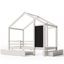 Twin House Bed With Blackboard And Drawers, 2 Assembly Options - White