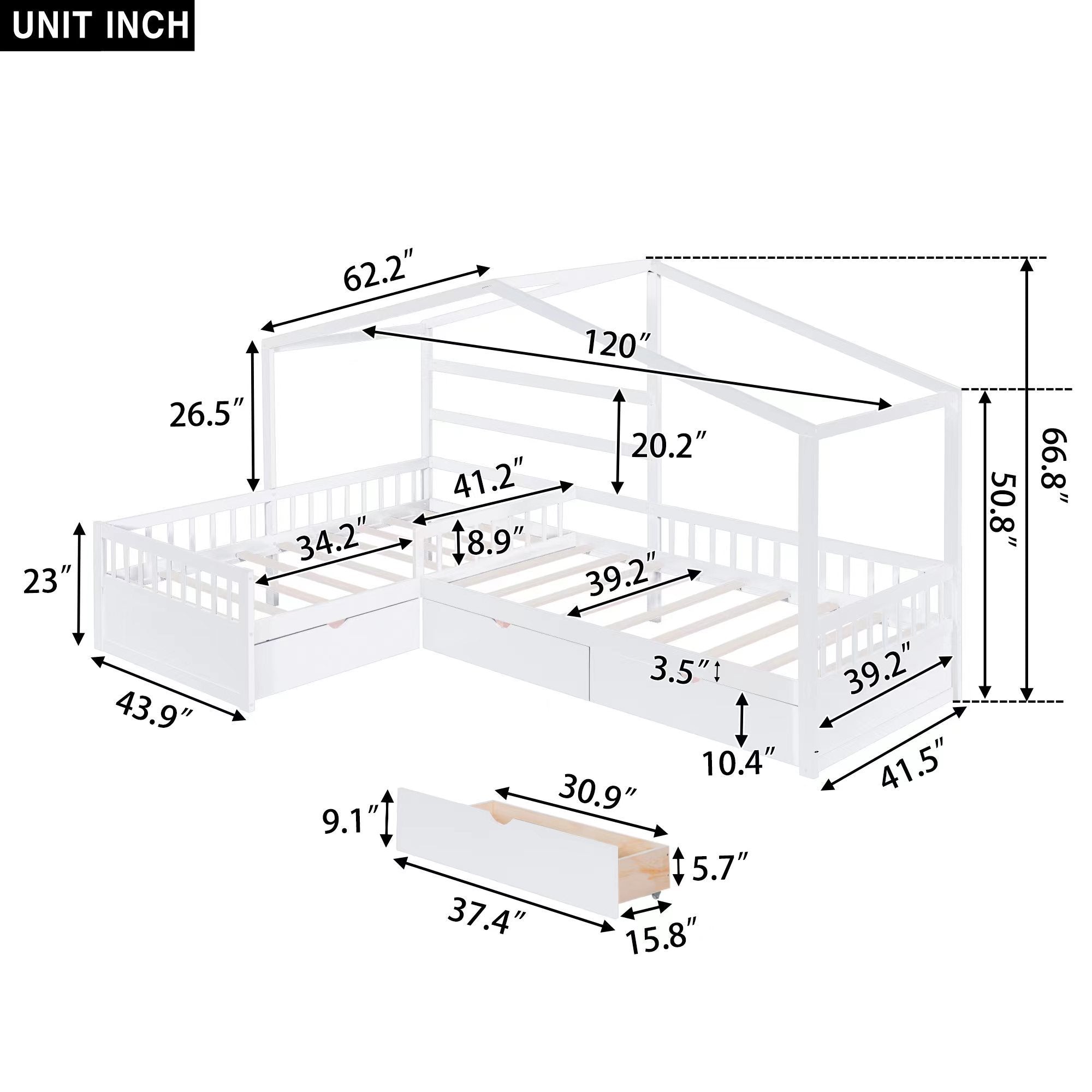 Twin Size House Platform Bed with Three Storage Drawers,White - Atlantic Fine Furniture Melbourne FL