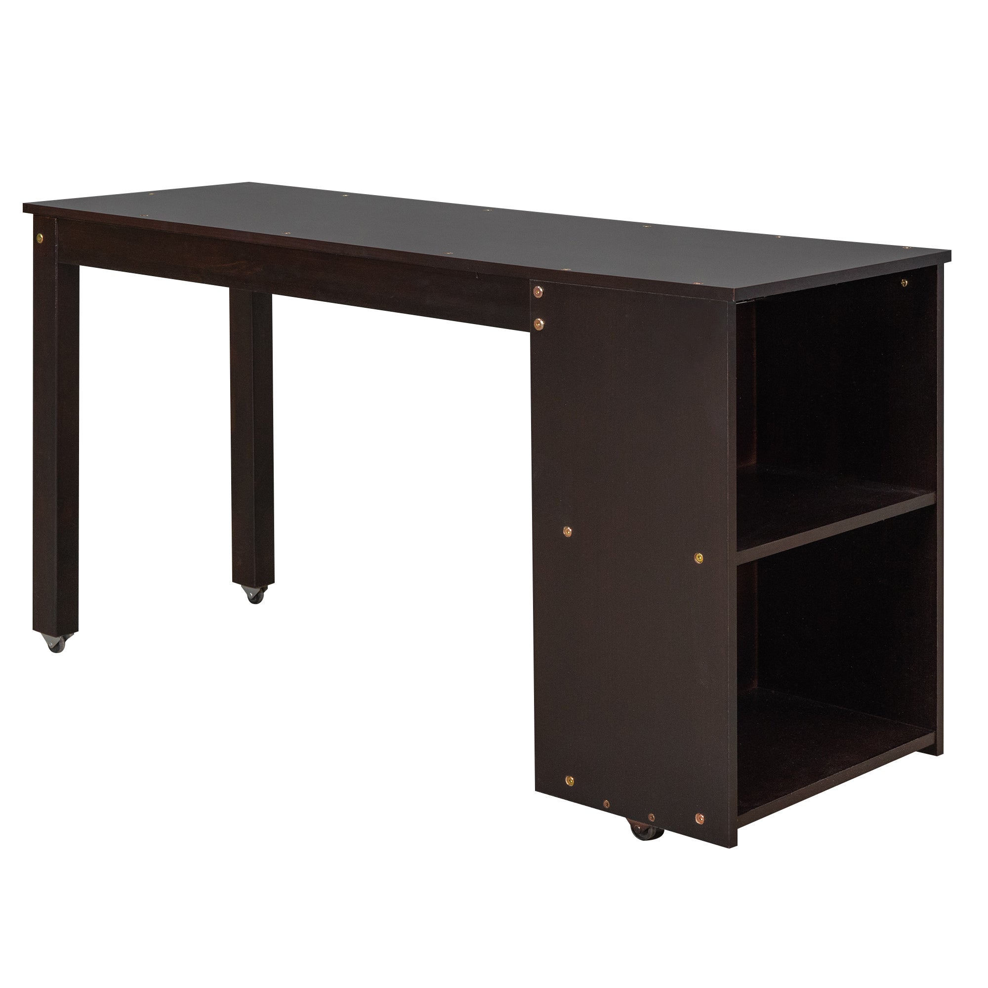 Low Study Full Loft Bed with Cabinet ,Shelves and Rolling Portable Desk ,Multiple Functions Bed- Espresso - Atlantic Fine Furniture Melbourne FL