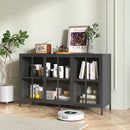 Modern Heavy Duty Metal Sideboard Buffet Cabinet With Storage, Adjustable Feet, Glass Doors, Steel - Black