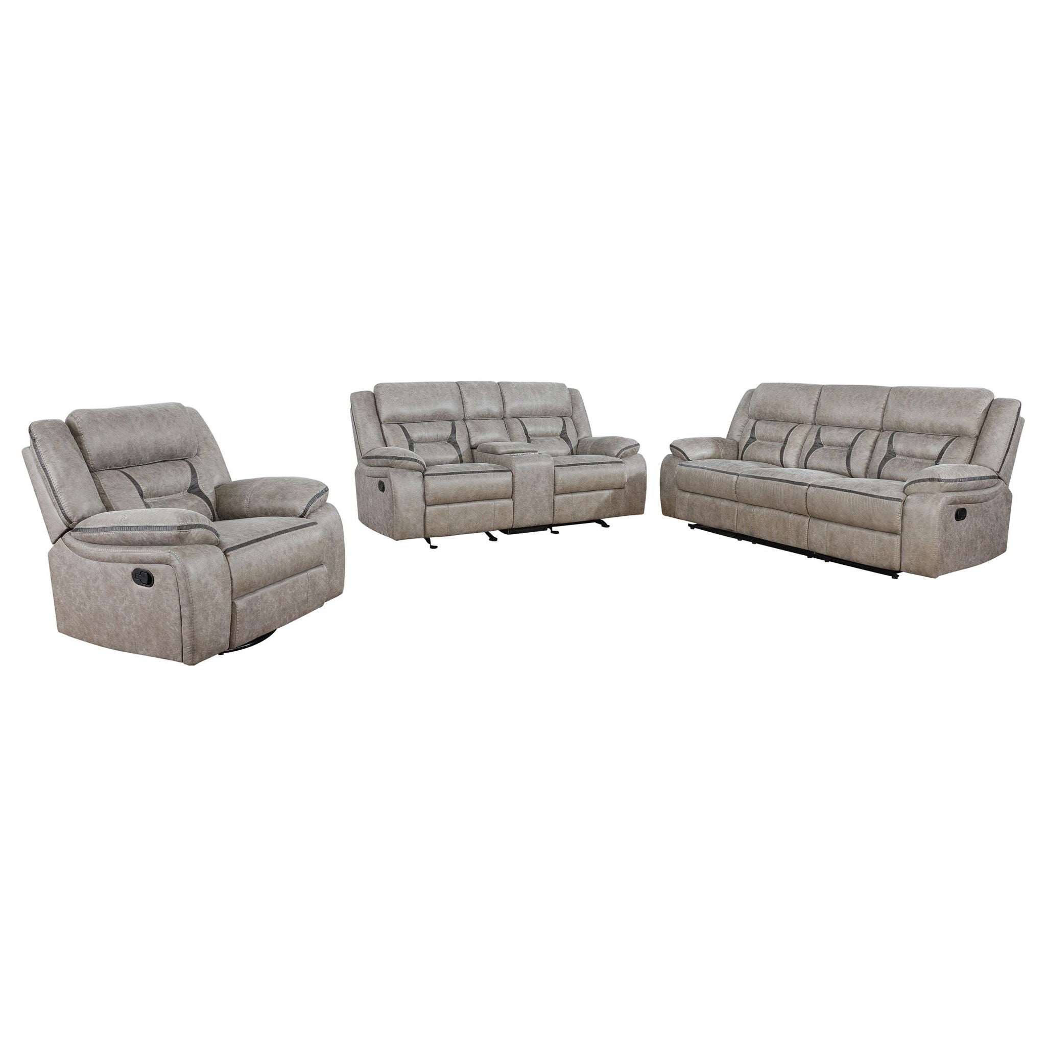 Greer 3-piece Upholstered Reclining Sofa Set Taupe