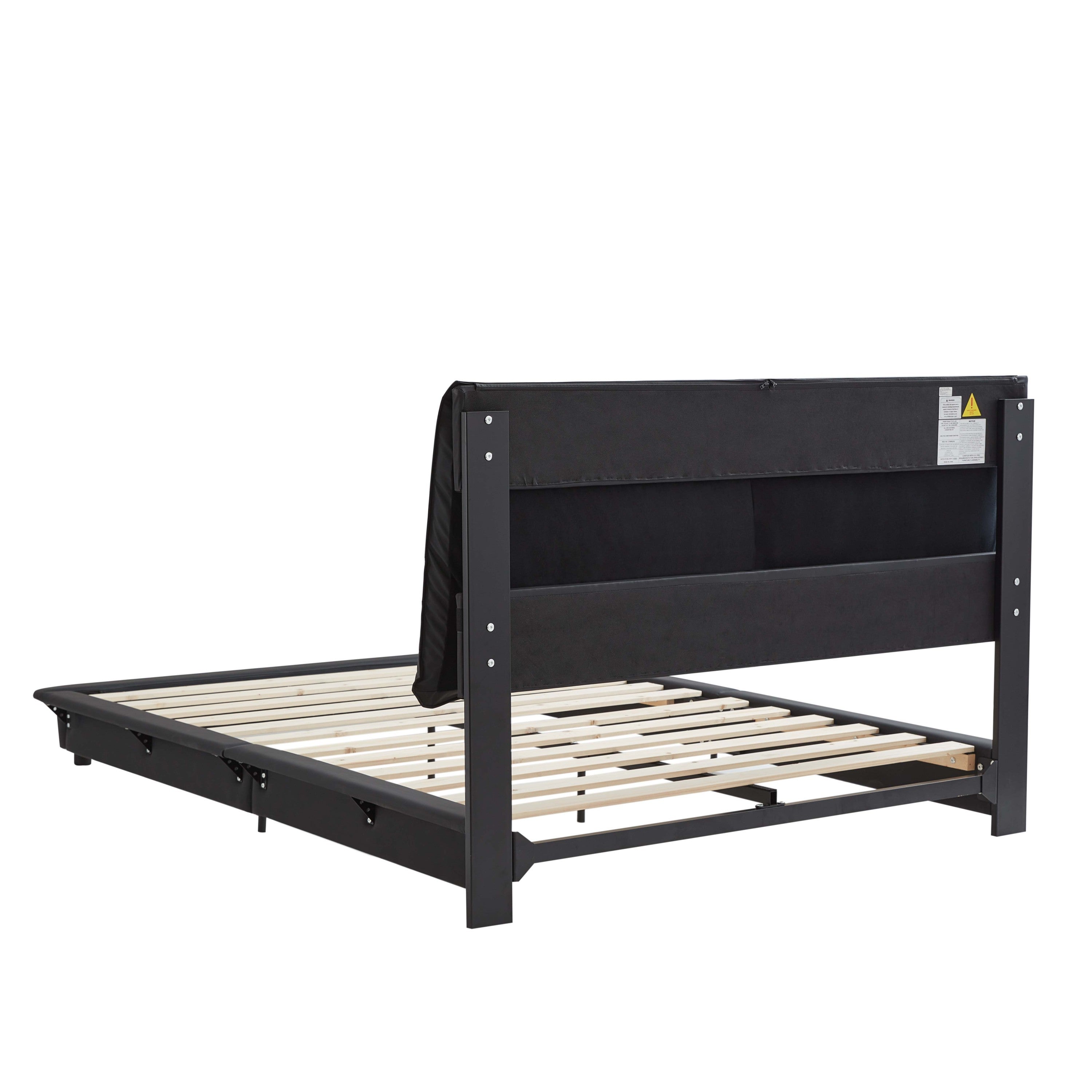 Full Size Upholstered Platform Bed with Sensor Light and Ergonomic Design Backrests, Black - Atlantic Fine Furniture Melbourne FL