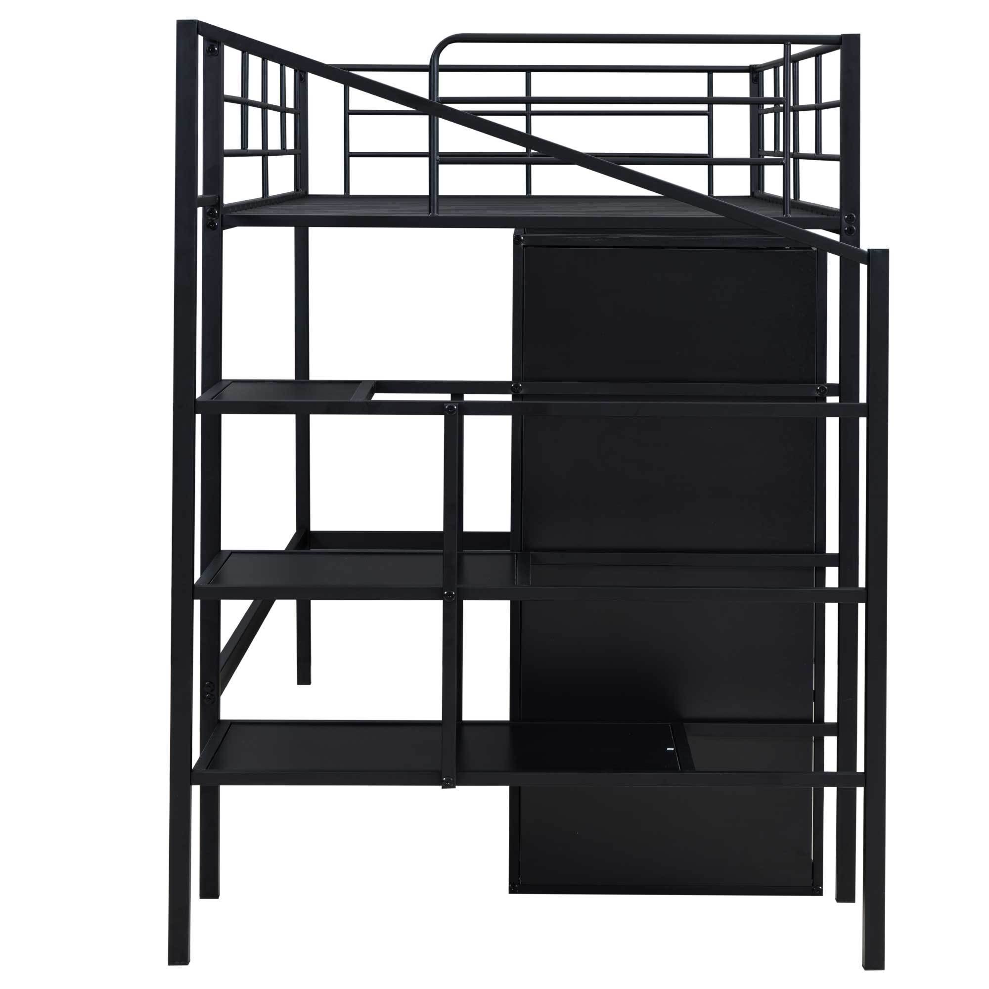 Twin Size Metal Loft Bed with Drawers, Storage Staircase and Small Wardrobe - Atlantic Fine Furniture Melbourne FL