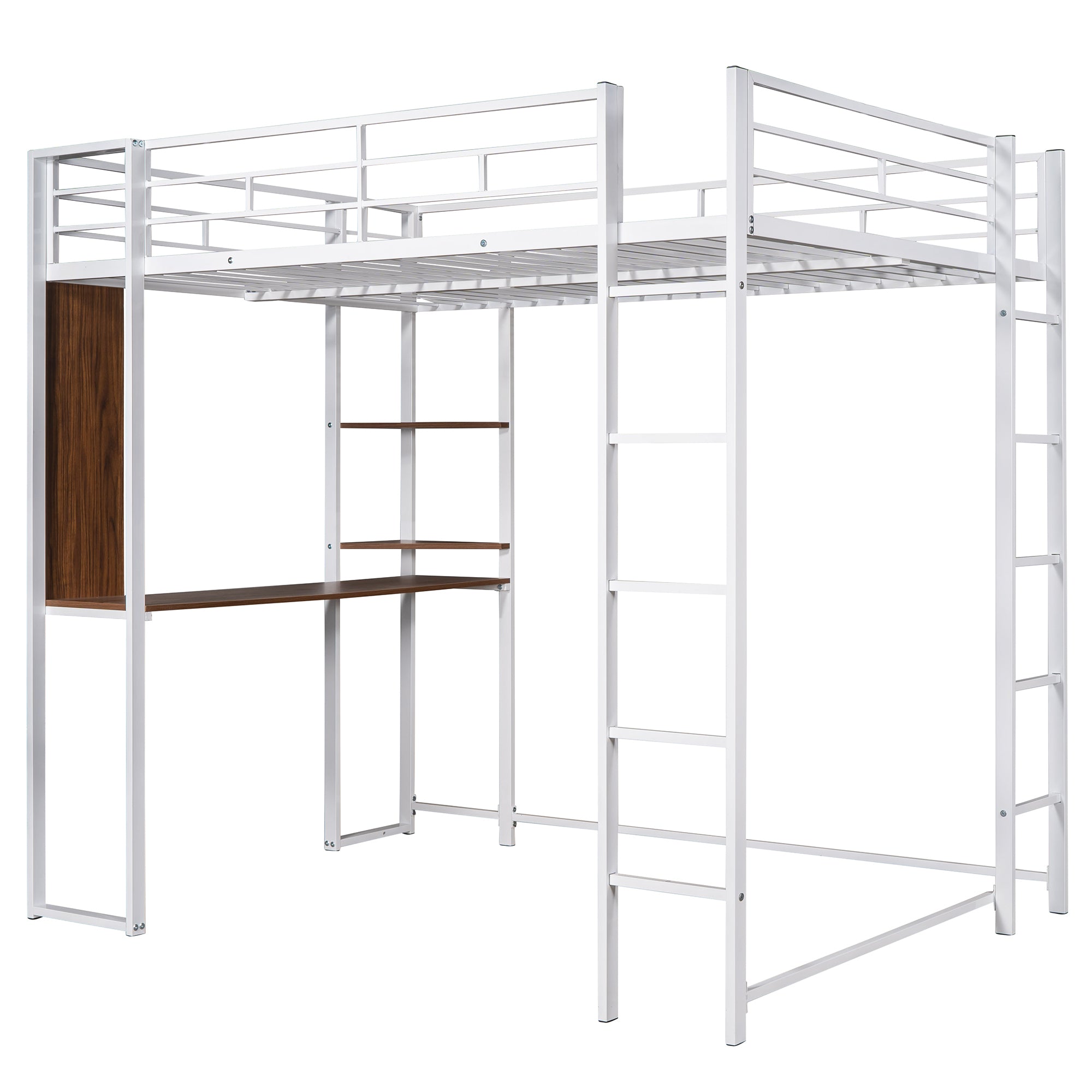 Full Size Metal Loft Bed with 2 Shelves and one Desk ,White (Old SKU: LP000191AAK ) - Atlantic Fine Furniture Melbourne FL