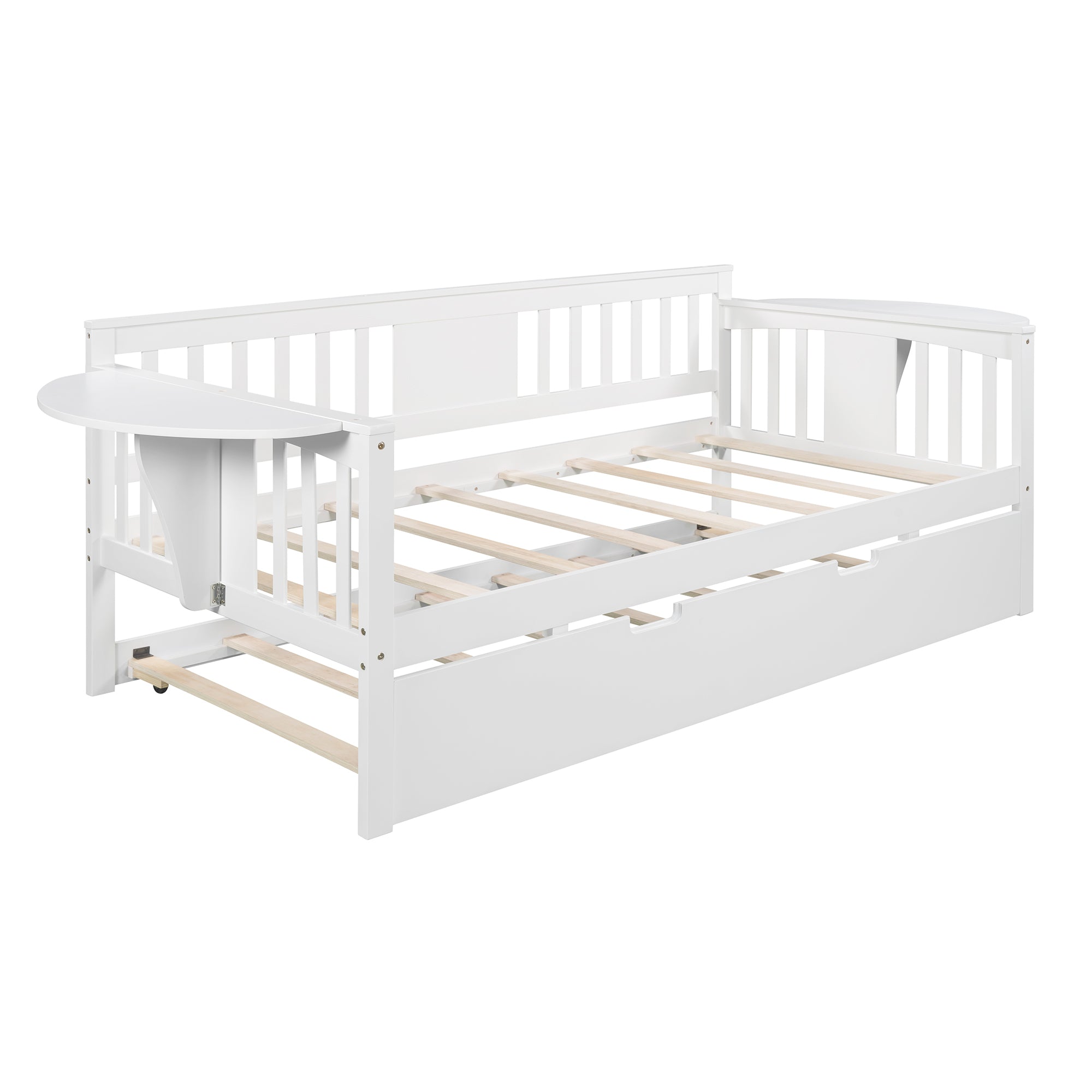 Twin Wooden Daybed with Trundle Bed , Sofa Bed for Bedroom Living Room, White - Atlantic Fine Furniture Melbourne FL