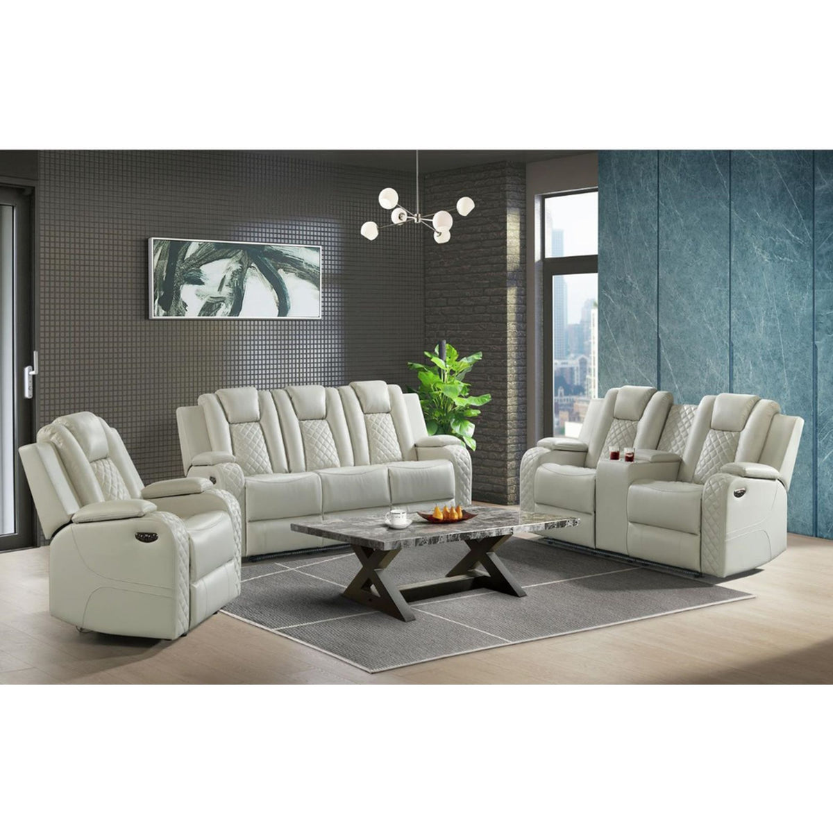 Carlo Power Motion Recliner With Power Headrest, LED in Black by Elements International, view 6