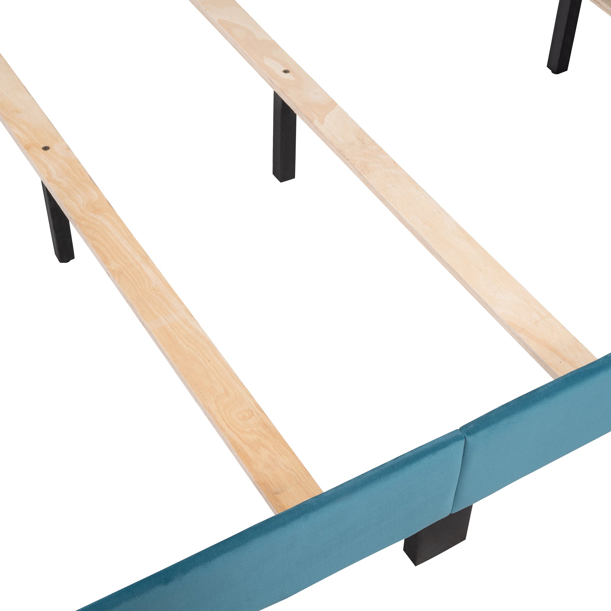Queen Size Velvet Upholstered Platform Bed, Box Spring Needed - Blue - Atlantic Fine Furniture Melbourne FL
