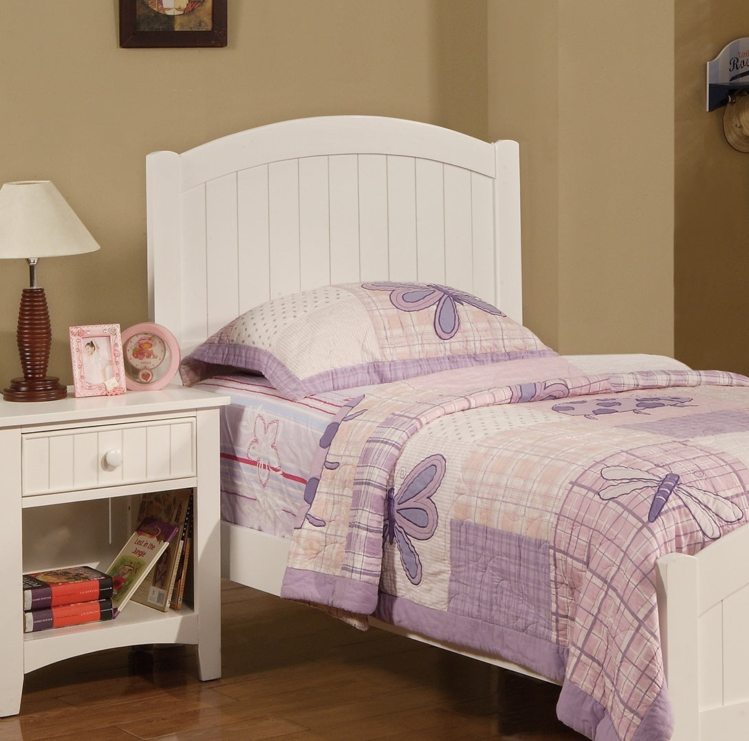 White Color Twin Size Bed Youth Bedroom Furniture Vertical Lines Carved Headboard Plywood - Atlantic Fine Furniture Melbourne FL