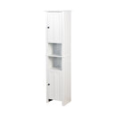 Wooden Bathroom Floor Storage Cabinet With 2 Doors And 6 Shelves - White