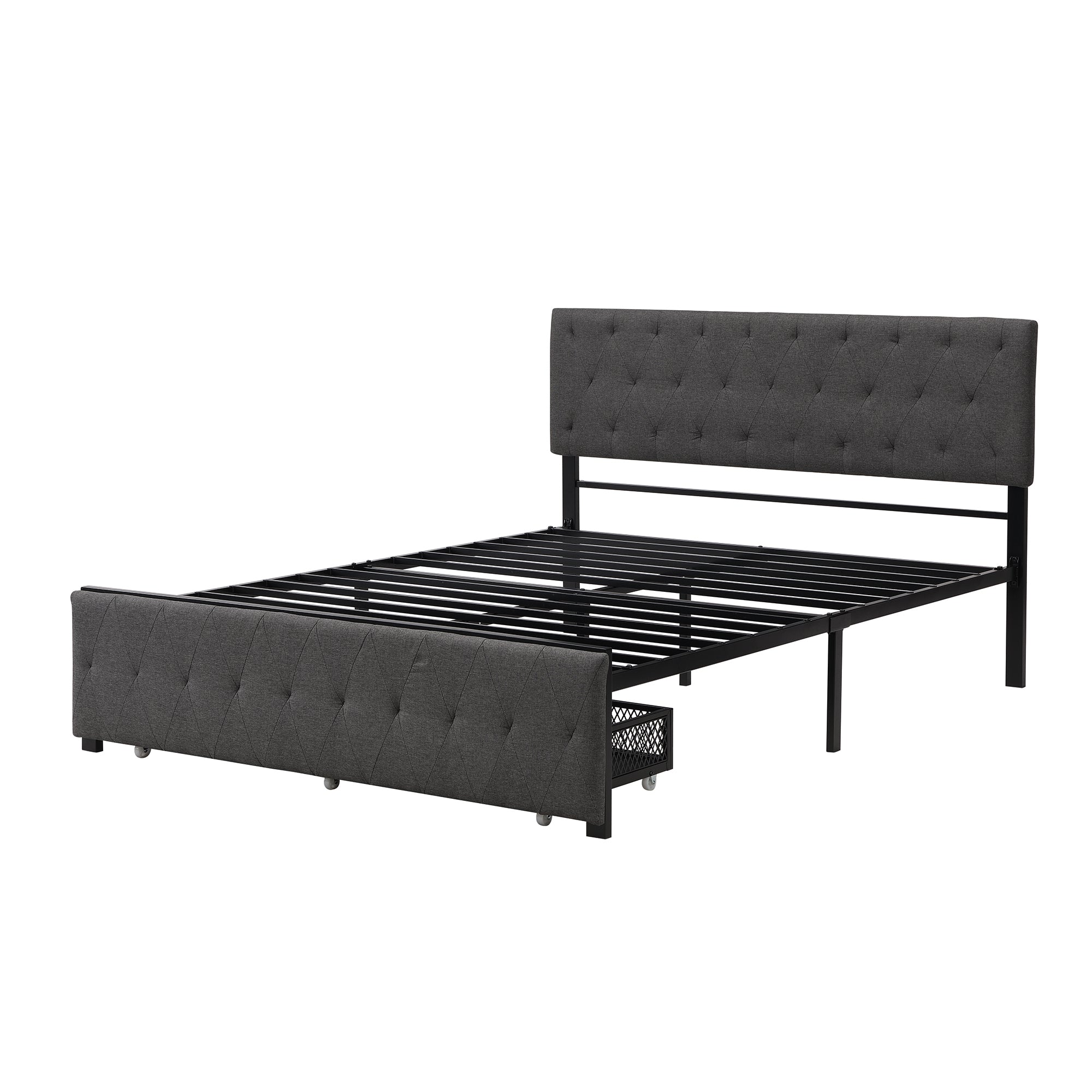 Queen Size Storage Bed Metal Platform Bed with a Big Drawer - Gray - Atlantic Fine Furniture Melbourne FL