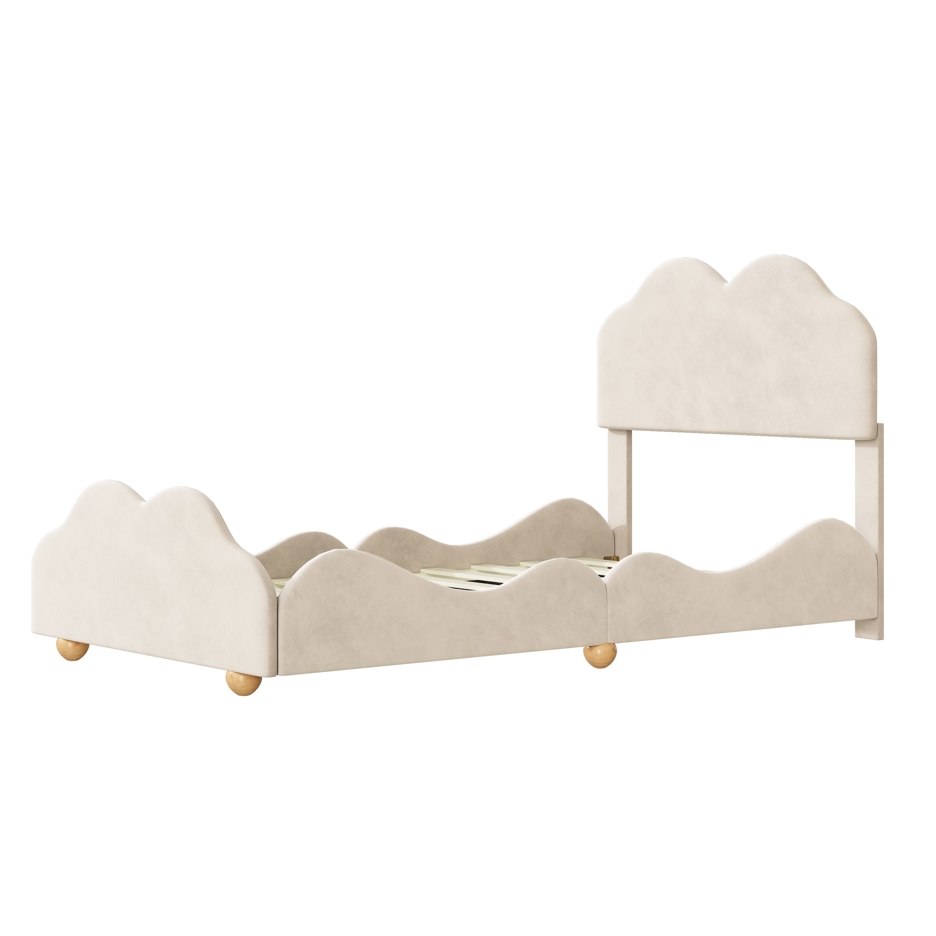 Twin Size Upholstered Platform Bed with Cloud Shaped bed board, Beige - Atlantic Fine Furniture Melbourne FL