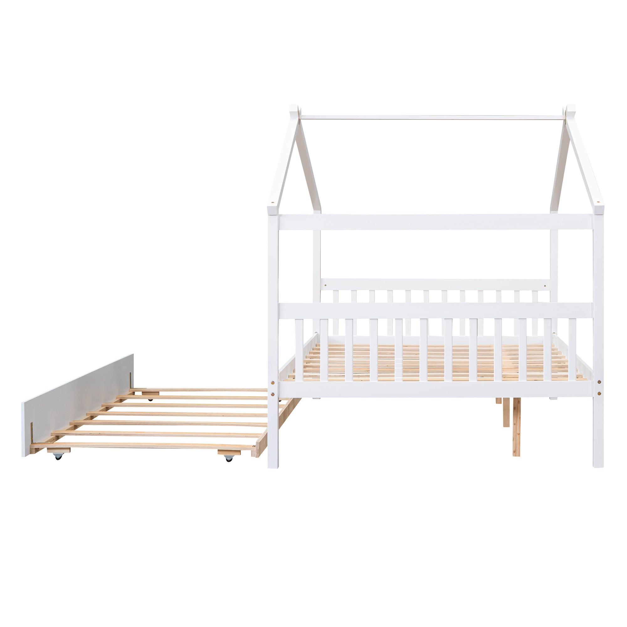 Full Size Wooden House Bed with Twin Size Trundle, White - Atlantic Fine Furniture Melbourne FL