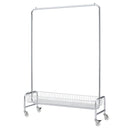 Heavy Duty Iron Garment Rack With Basket On Wheels - Silver