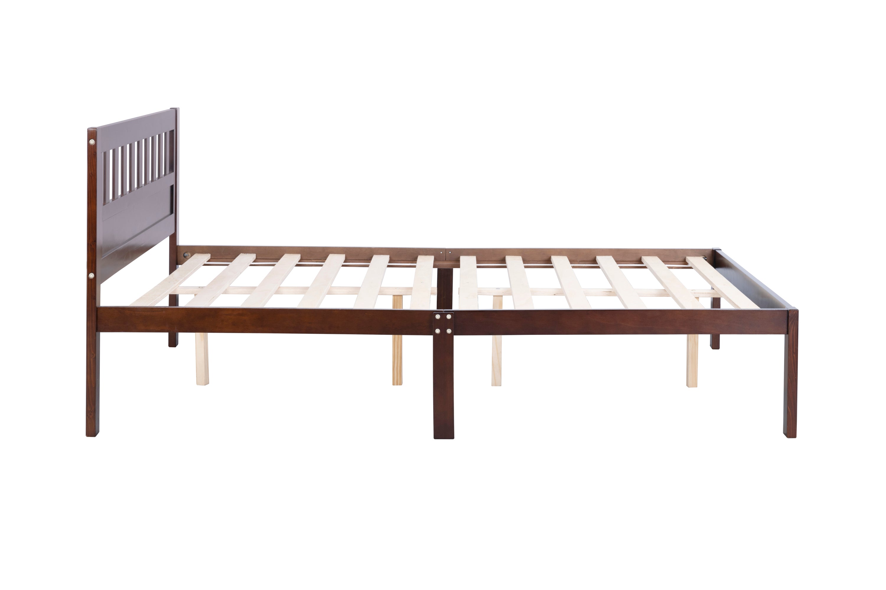 Full Size Bed, Wood Platform Bed Frame with Headboard For Kids, Slatted, Dark Walnut - Atlantic Fine Furniture Melbourne FL