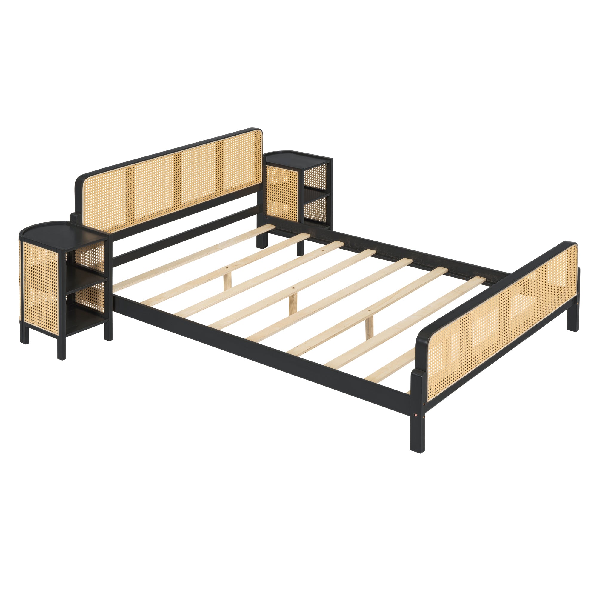 3 Pieces Rattan Platform Full Size Bed With 2 Nightstands,Espresso - Atlantic Fine Furniture Melbourne FL