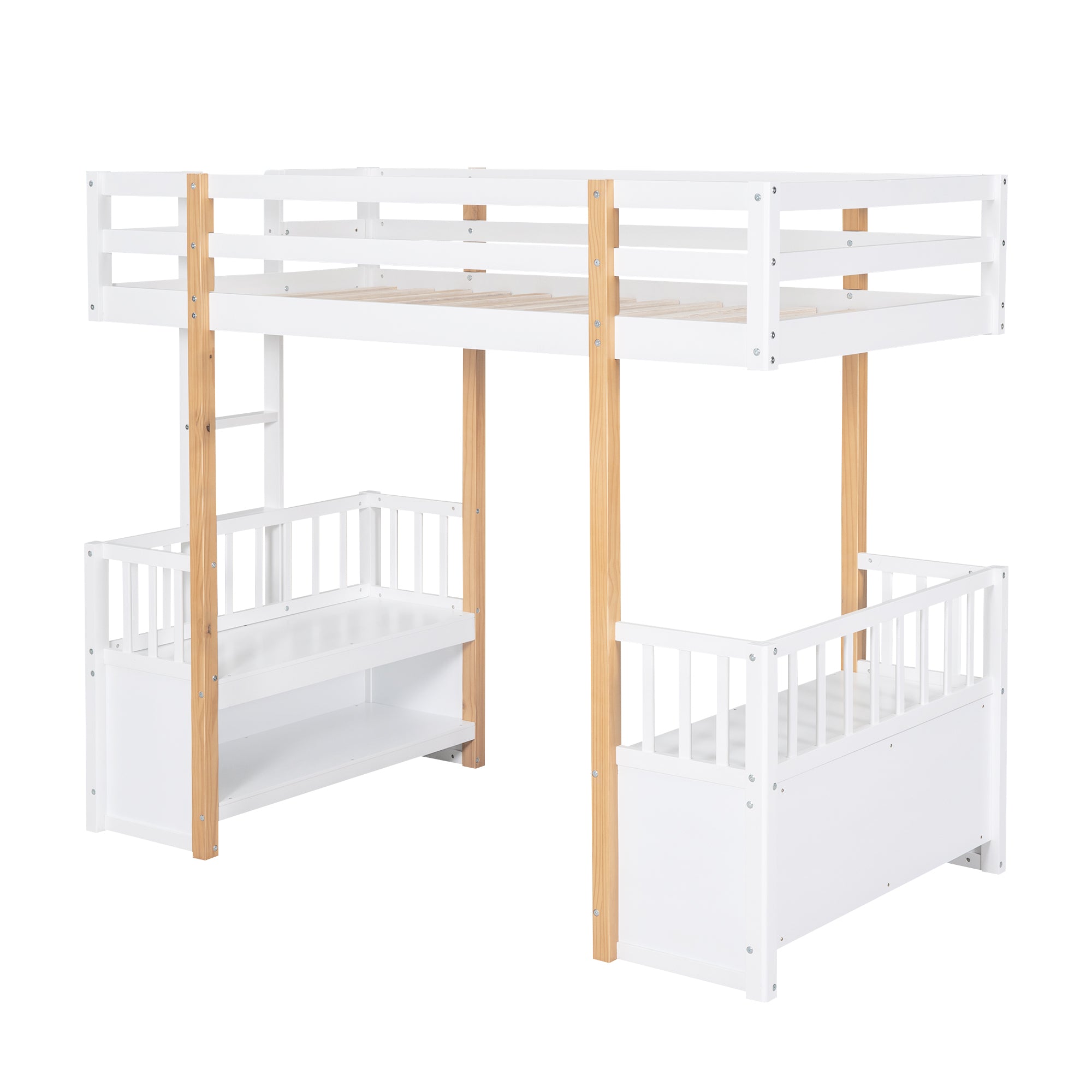 Wood Twin Size Loft Bed with 2 Seats and a Ladder, White - Atlantic Fine Furniture Melbourne FL
