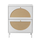 2 Door Shoe Rack, Rattan, Double Layer, Suitable For Living Room, Hallway - White