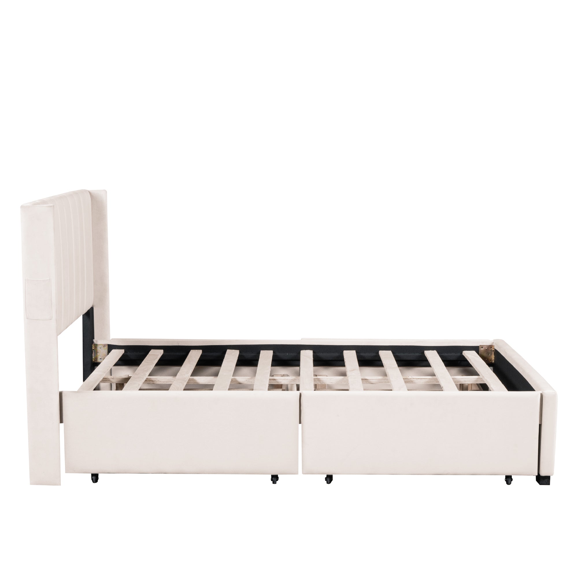 Full Size Upholstered Bed with 4 Drawers, Beige - Atlantic Fine Furniture Melbourne FL