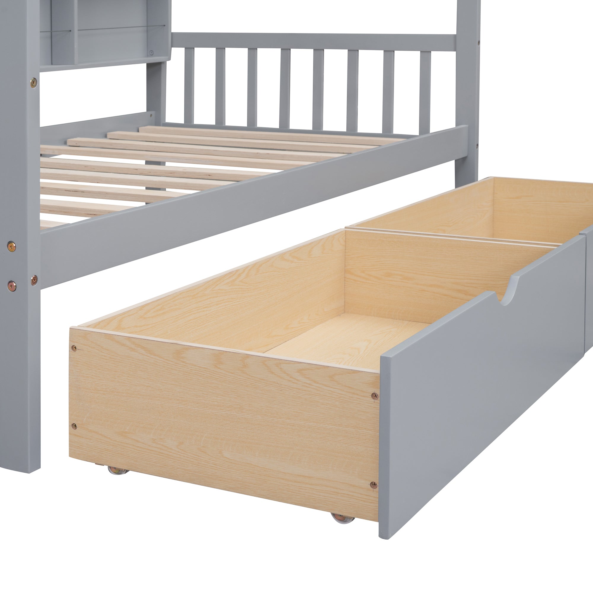Wooden Twin Size House Bed with 2 Drawers,Kids Bed with Storage Shelf, Gray - Atlantic Fine Furniture Melbourne FL