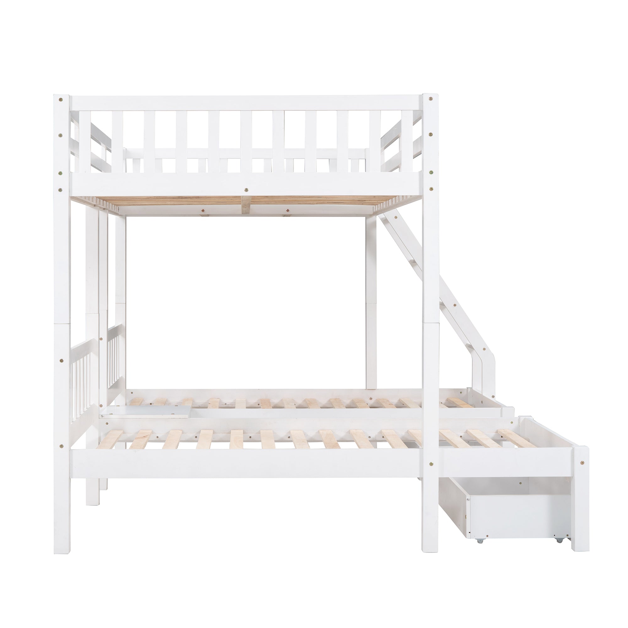 Full Over Twin & Twin Bunk Bed, Wood Triple Bunk Bed with Drawers and Guardrails, White (OLD SKU: LP000143AAK)