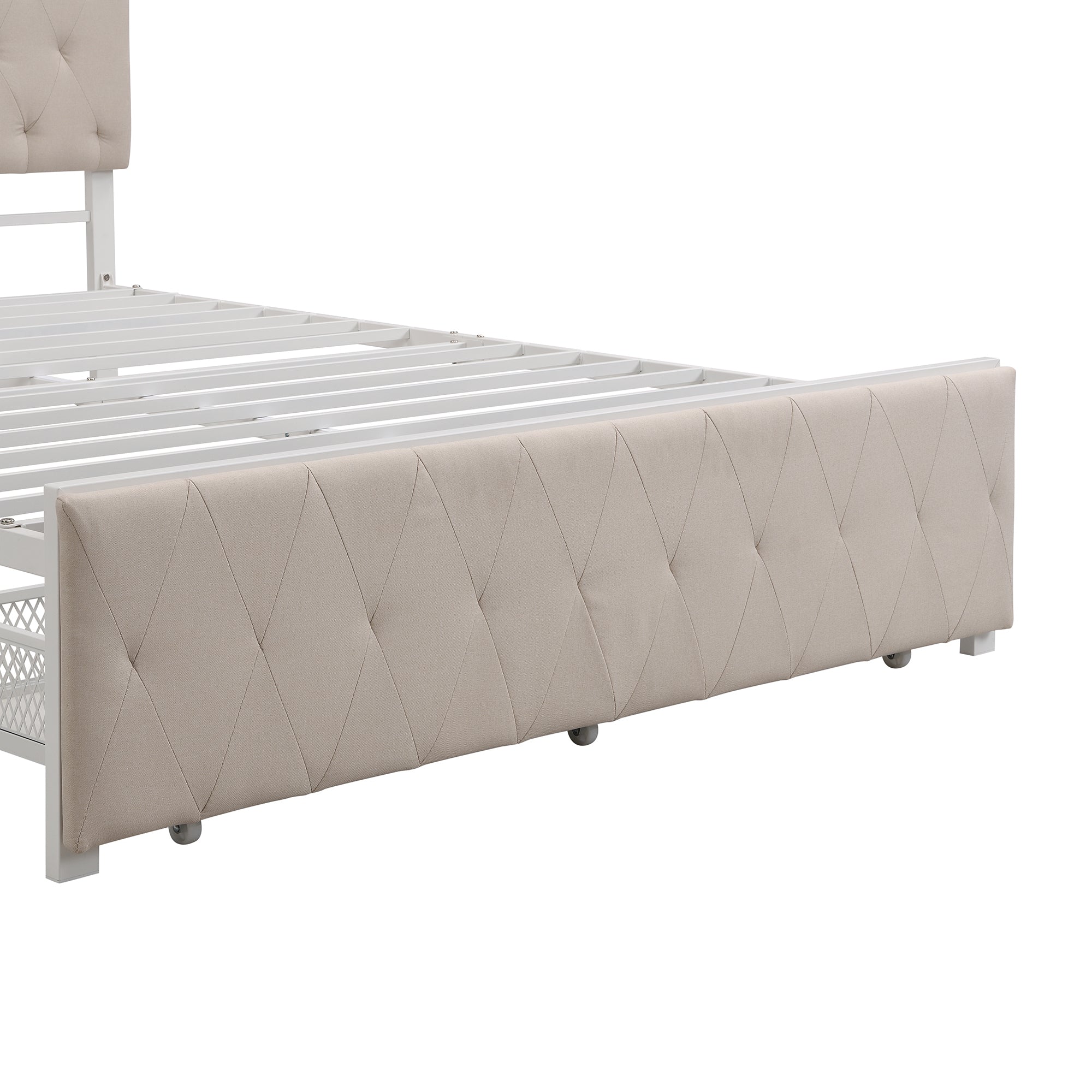 Queen Size Storage Bed Metal Platform Bed with a Big Drawer - Beige