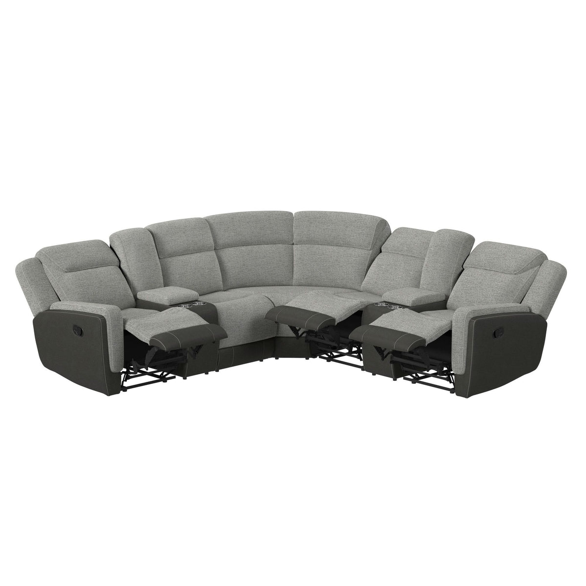 Hornet 3 Piece Motion Sectional Set With Console And 2 Recliners in Gray by Elements International, view 4
