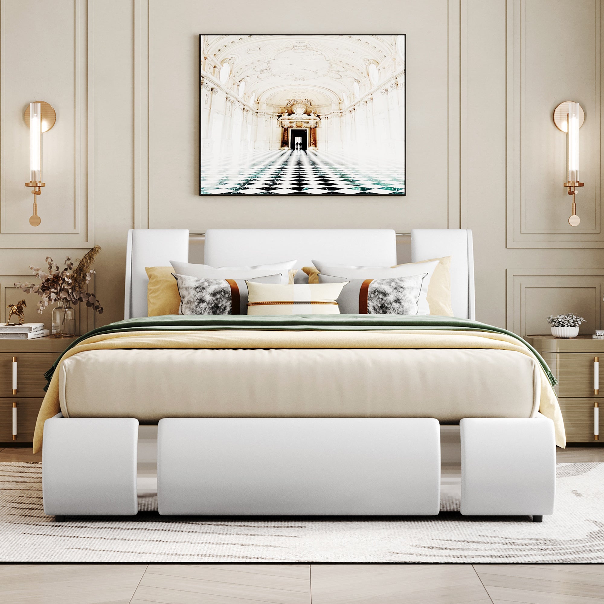 Queen Size Upholstered Faux Leather Platform bed with a Hydraulic Storage System, White - Atlantic Fine Furniture Melbourne FL