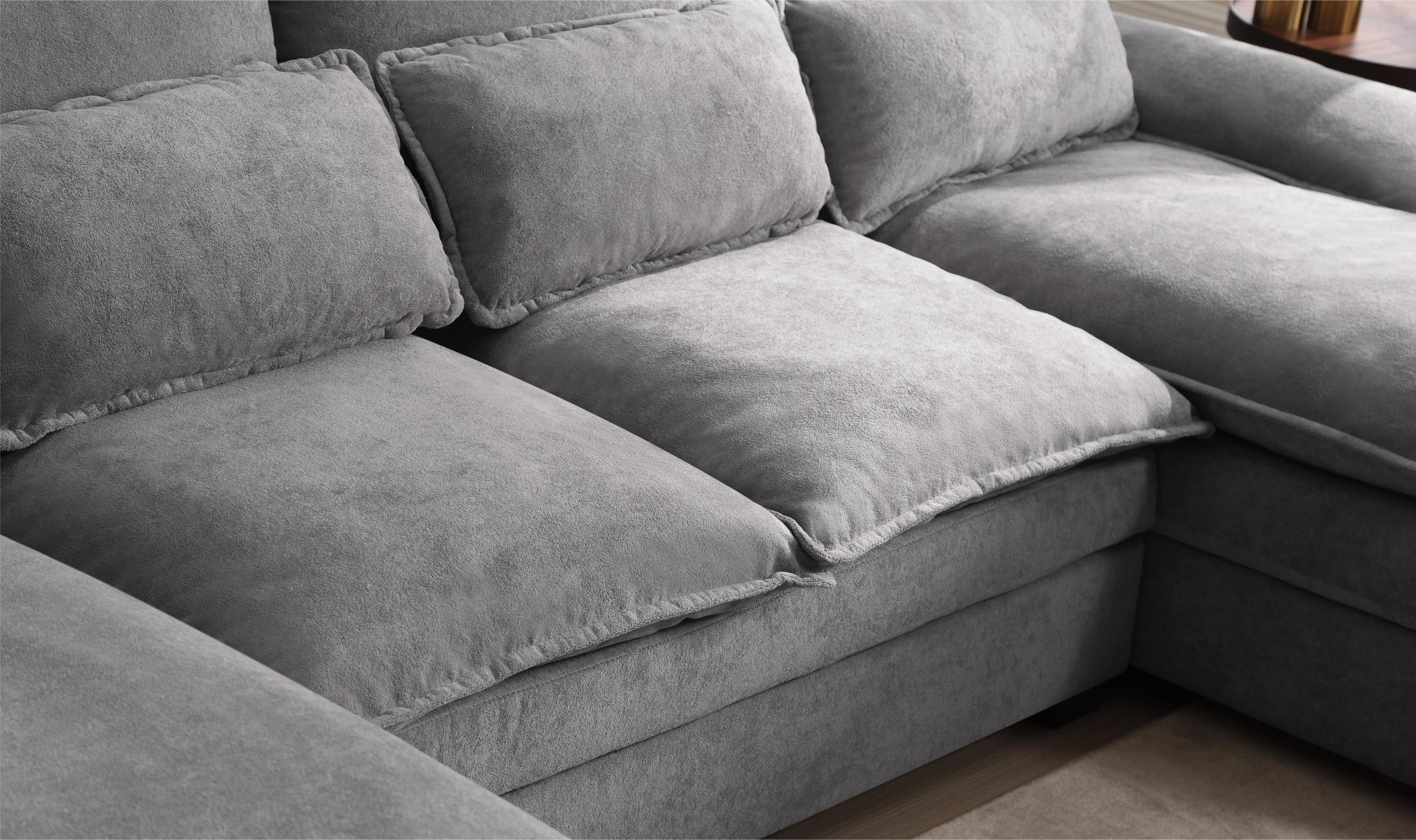 U Shaped Modular Sectional Sofa 6 Deap Seats Corne with waist poillow, Oversized Convertible Upholstery Symmetrical Sofá Cloud Couches with Double Chaise&Memory Foam for Living Room, Gray