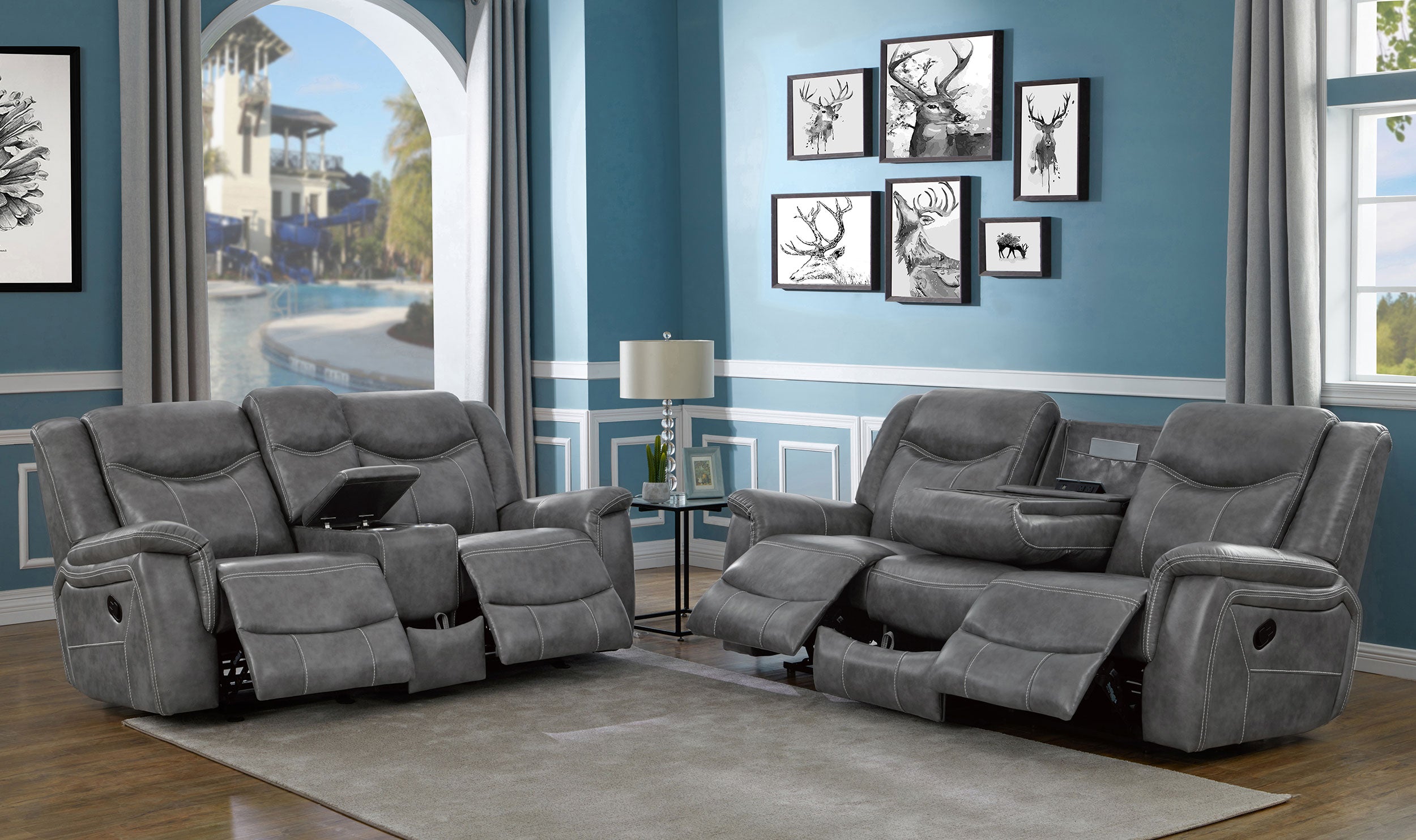 Conrad 2-piece Upholstered Padded Arm Motion Sofa Set Grey — view 2