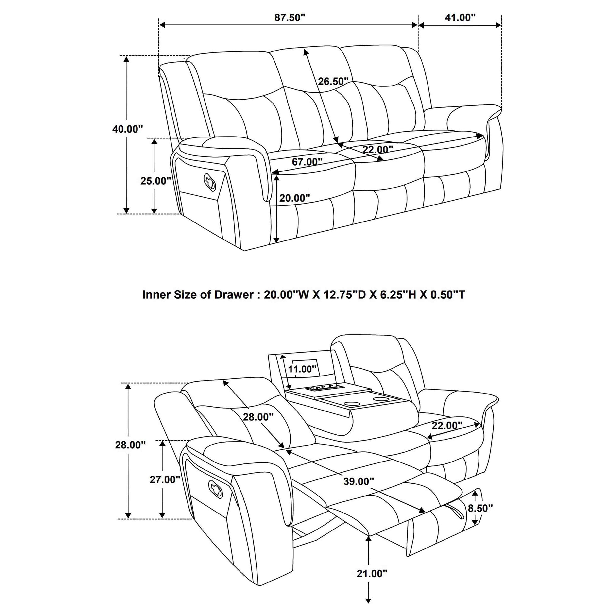 Conrad 2-piece Upholstered Padded Arm Motion Sofa Set Grey — view 18