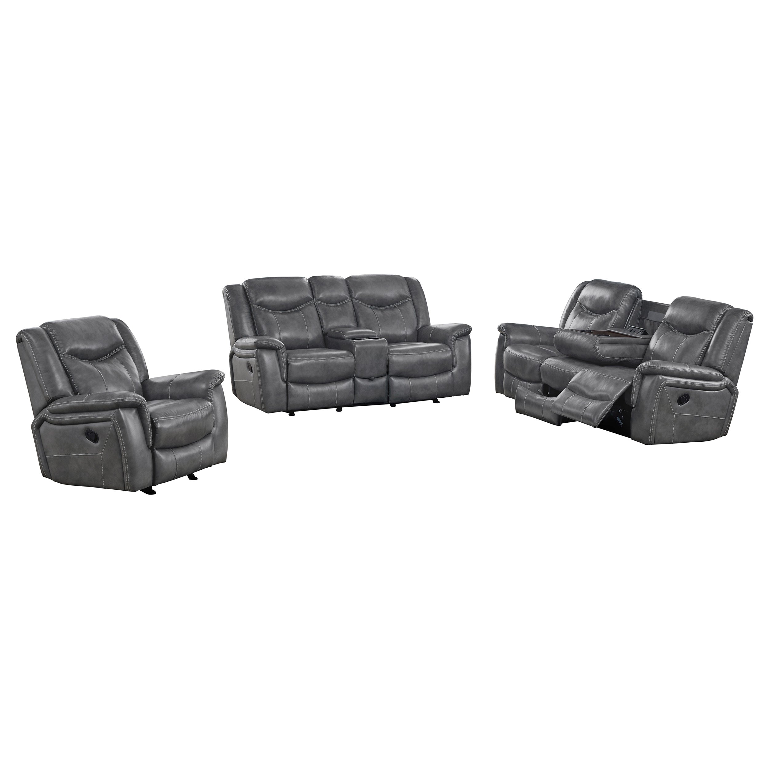 Conrad 3-piece Upholstered Padded Arm Motion Sofa Set Grey — view 3