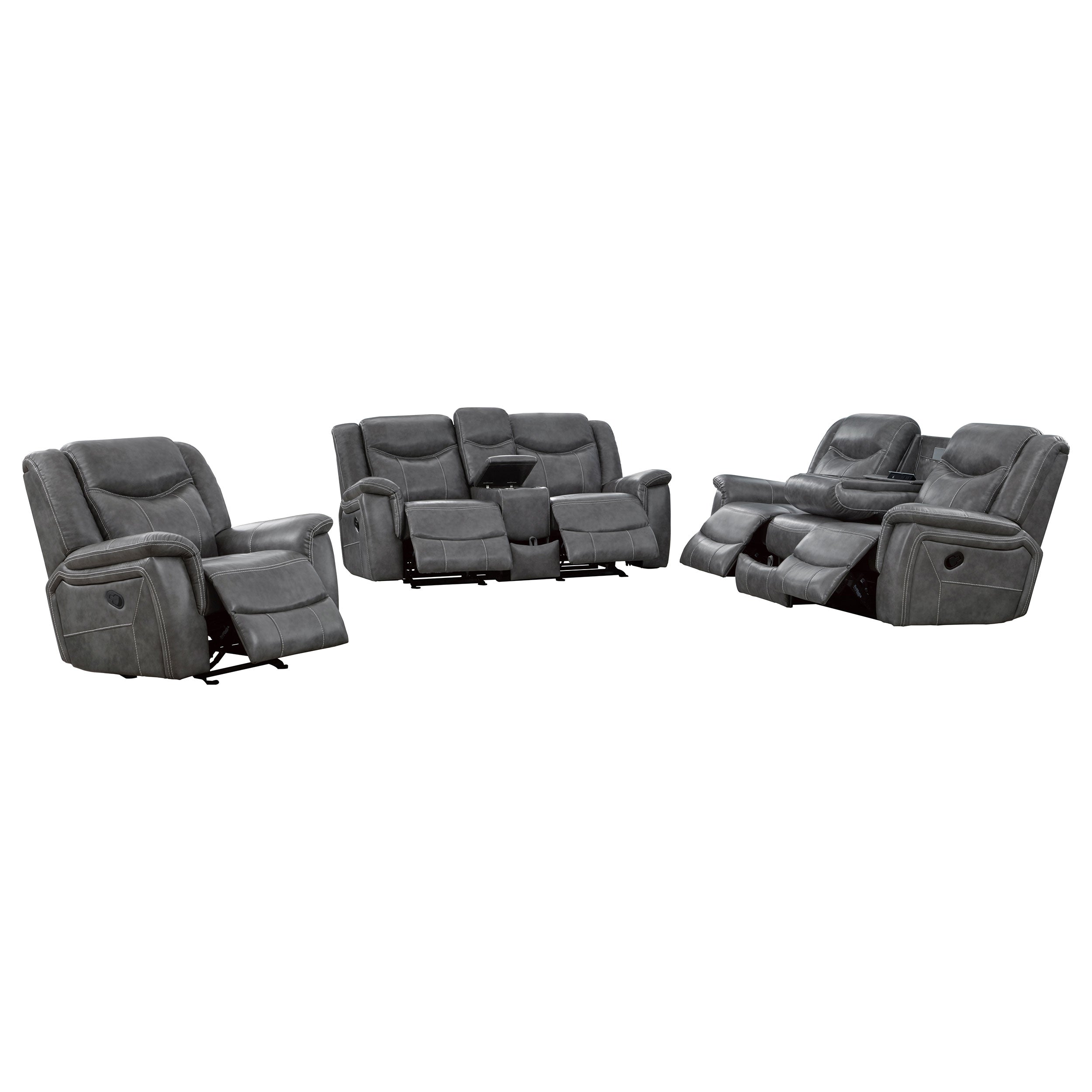 Conrad 3-piece Upholstered Padded Arm Motion Sofa Set Grey — view 4
