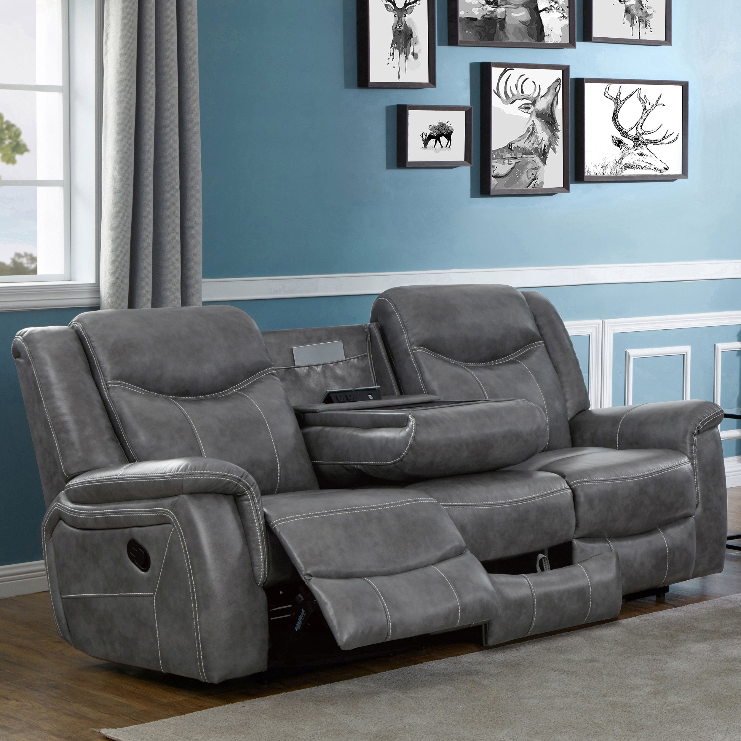 Conrad Upholstered Padded Arm Motion Sofa Grey — view 2
