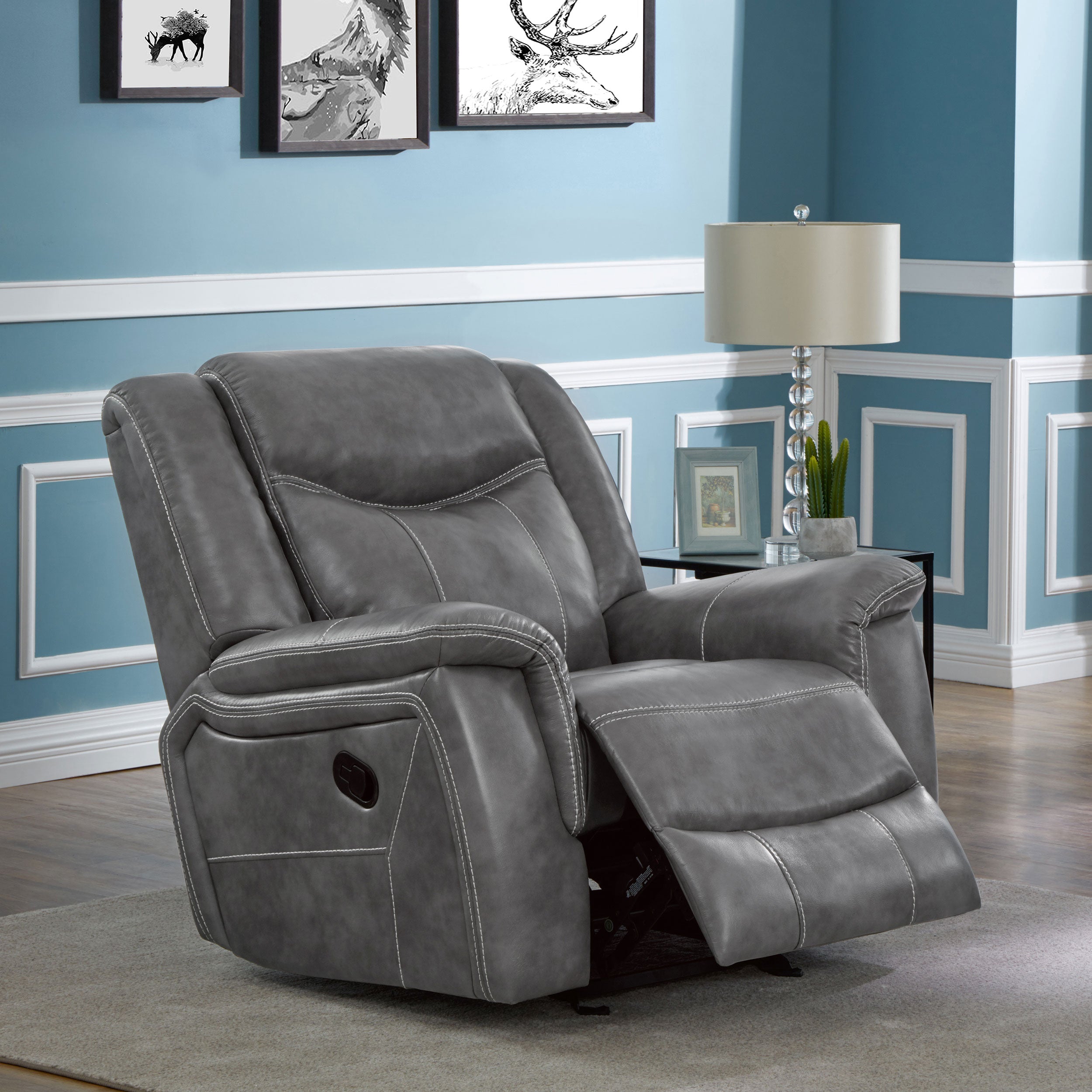 Conrad Upholstered Padded Arm Glider Recliner Grey — view 3