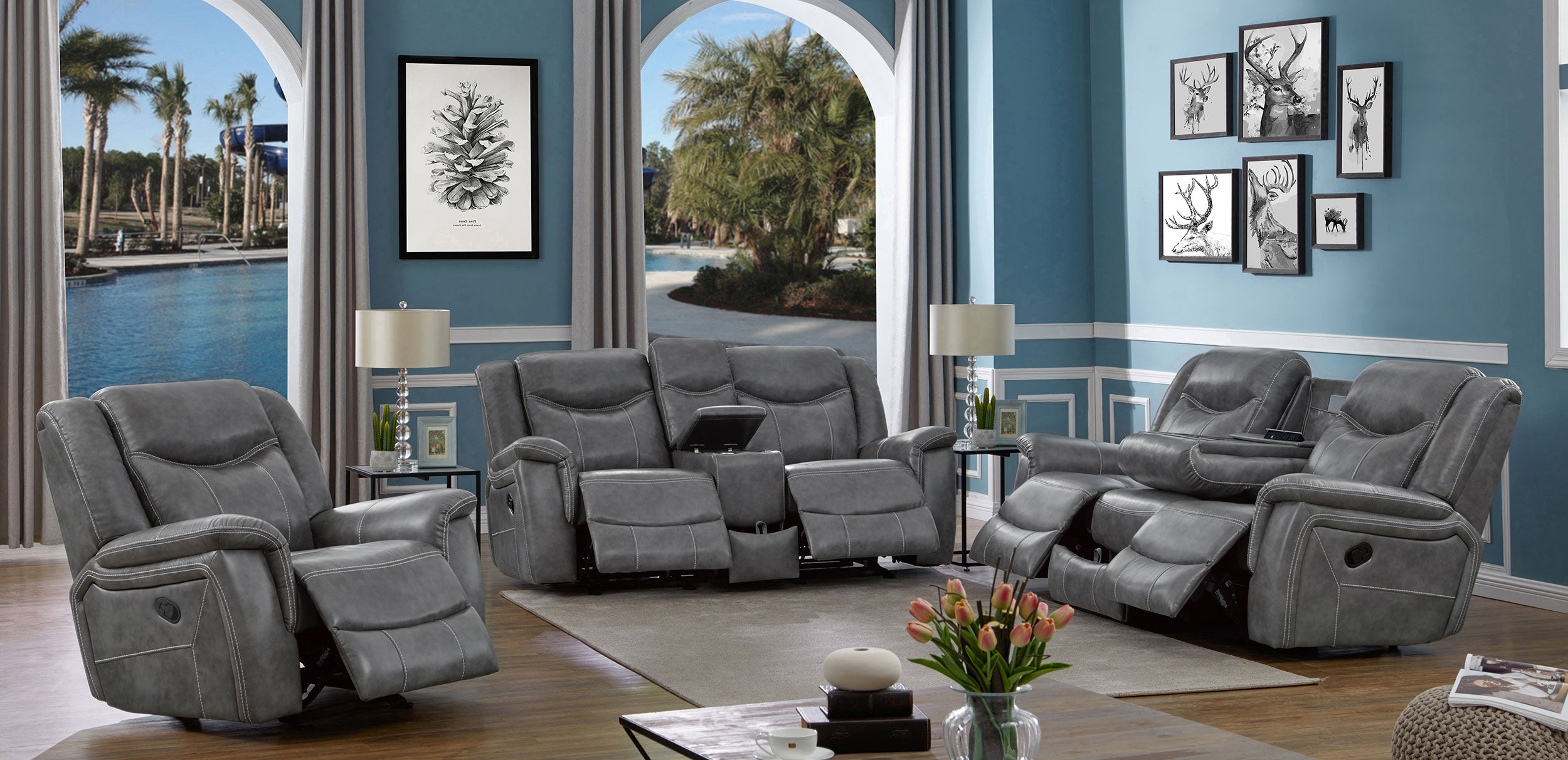 Conrad Upholstered Padded Arm Glider Recliner Grey — view 13