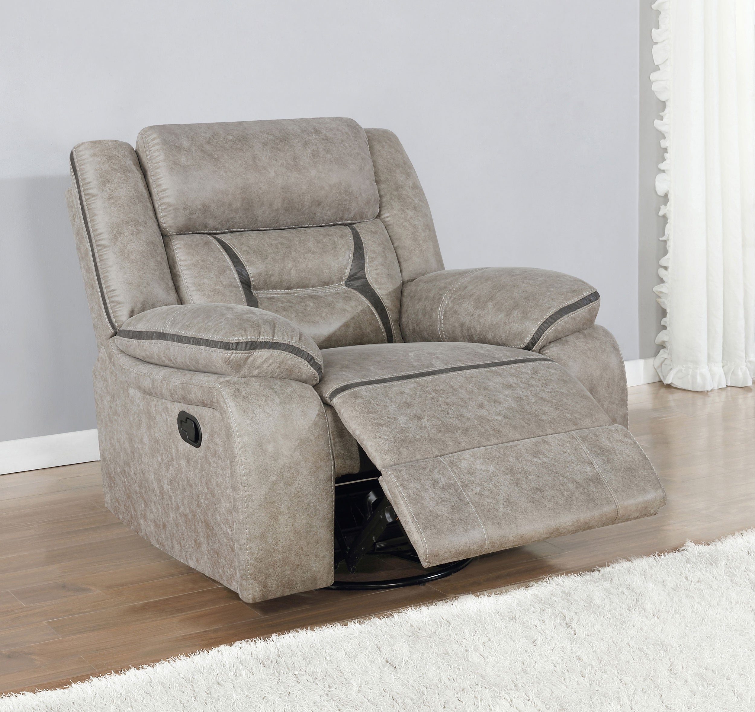 Greer Upholstered Swivel Glider Recliner Chair Taupe — view 3
