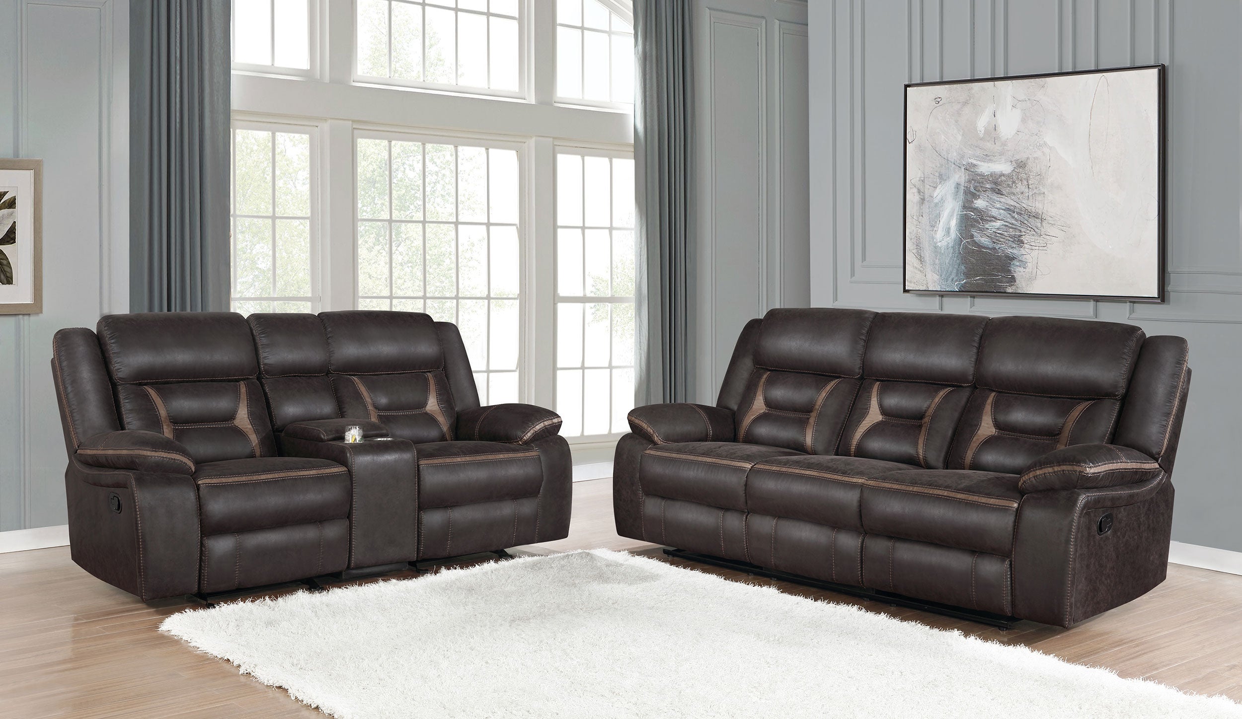 Greer 2-piece Upholstered Reclining Sofa Set Brown — view 1