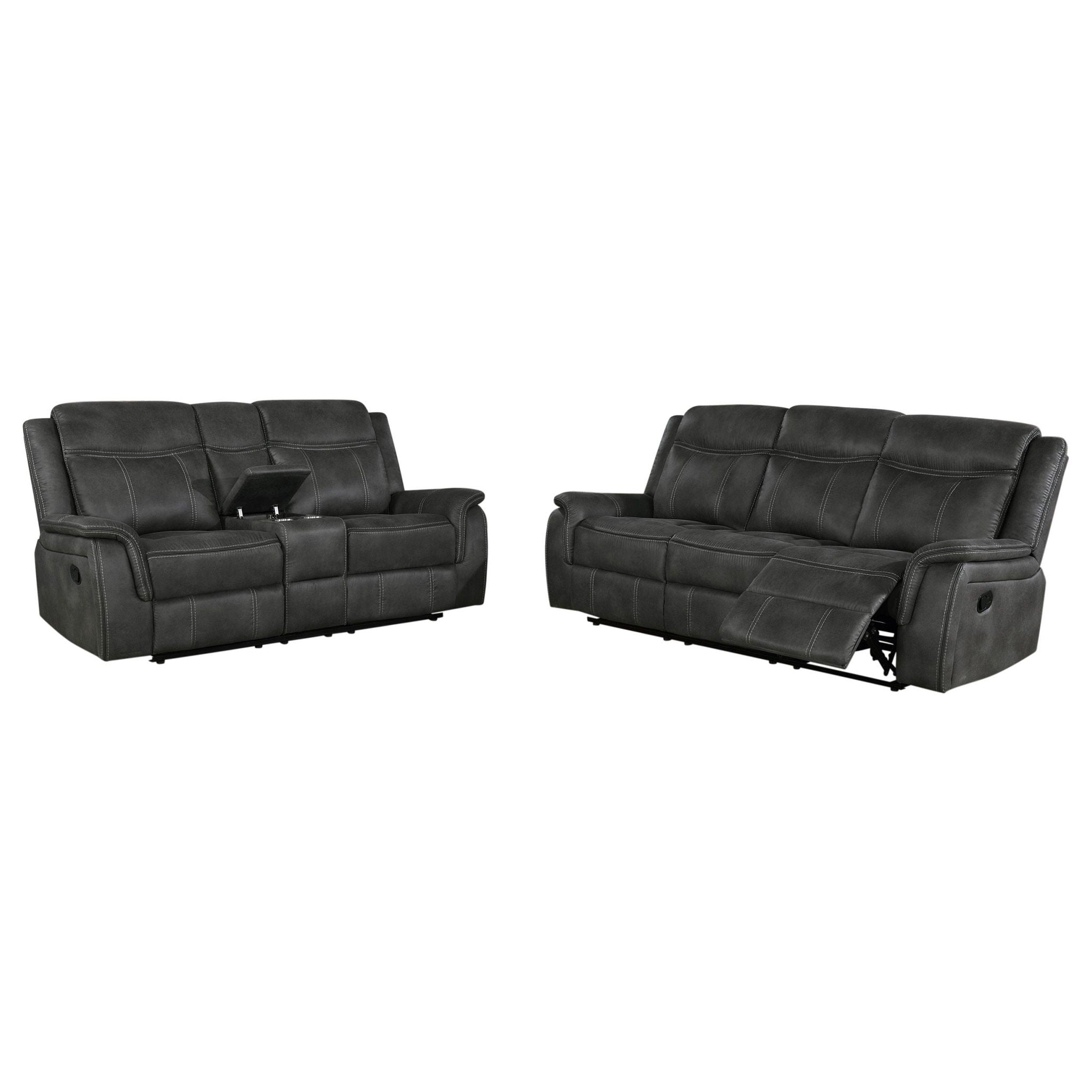Lawrence 2-piece Upholstered Reclining Sofa Set Charcoal