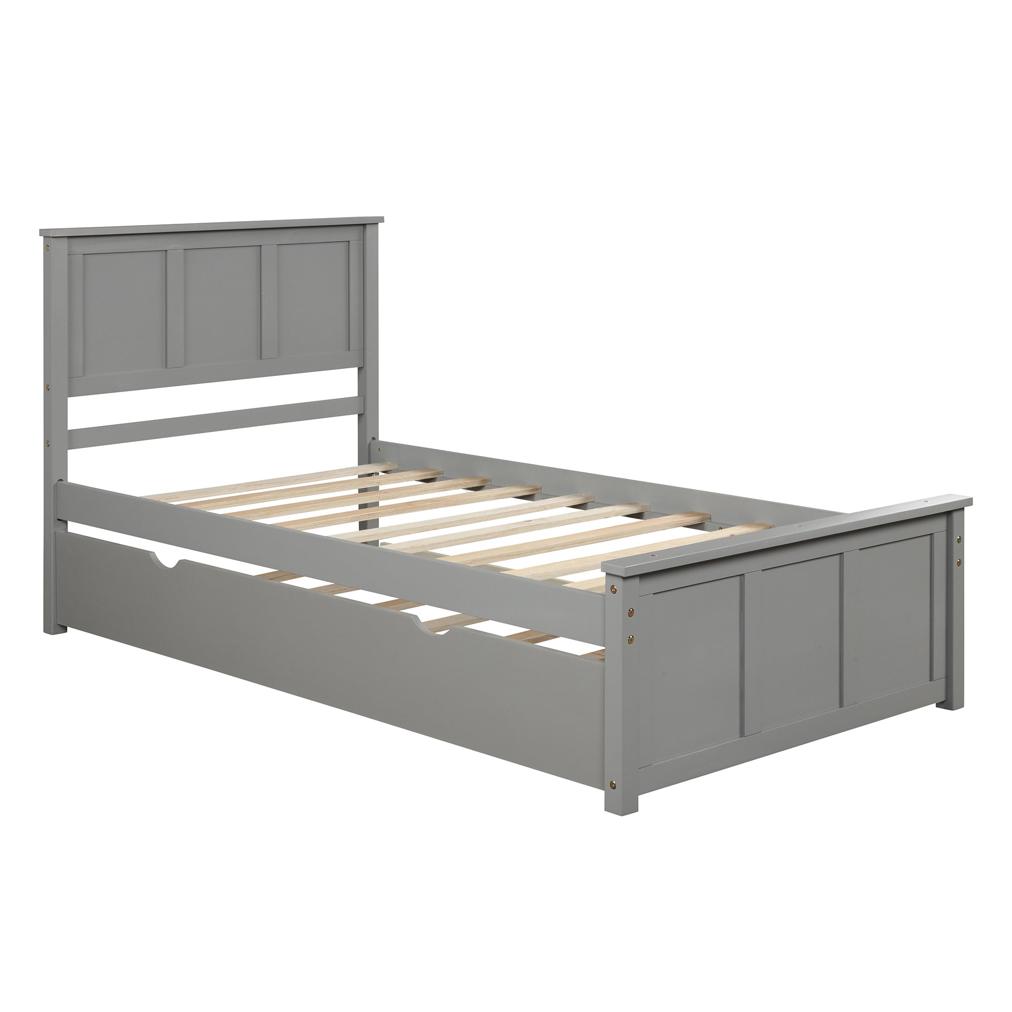 Platform Bed with Twin Size Trundle, Twin Size Frame, Gray - Atlantic Fine Furniture Melbourne FL