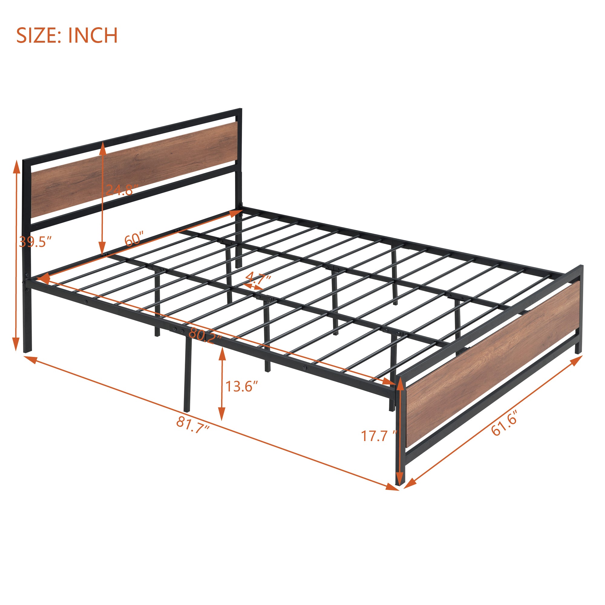 Queen Size Platform Bed, Metal and Wood Bed Frame with Headboard and Footboard , Black - Atlantic Fine Furniture Melbourne FL