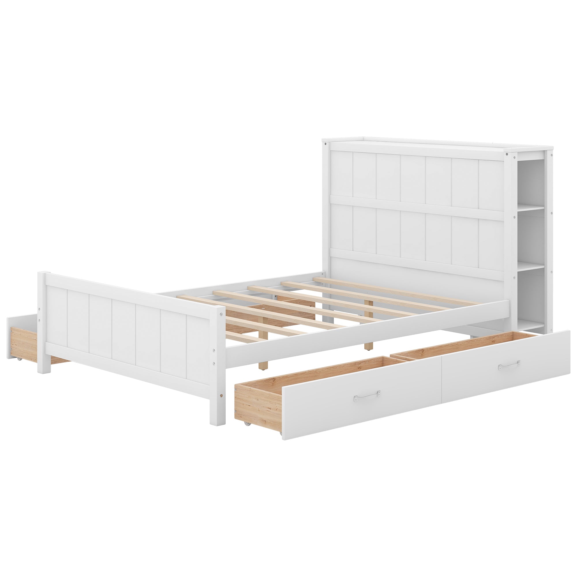 Full Size Platform Bed with Drawers and Storage Shelves, White