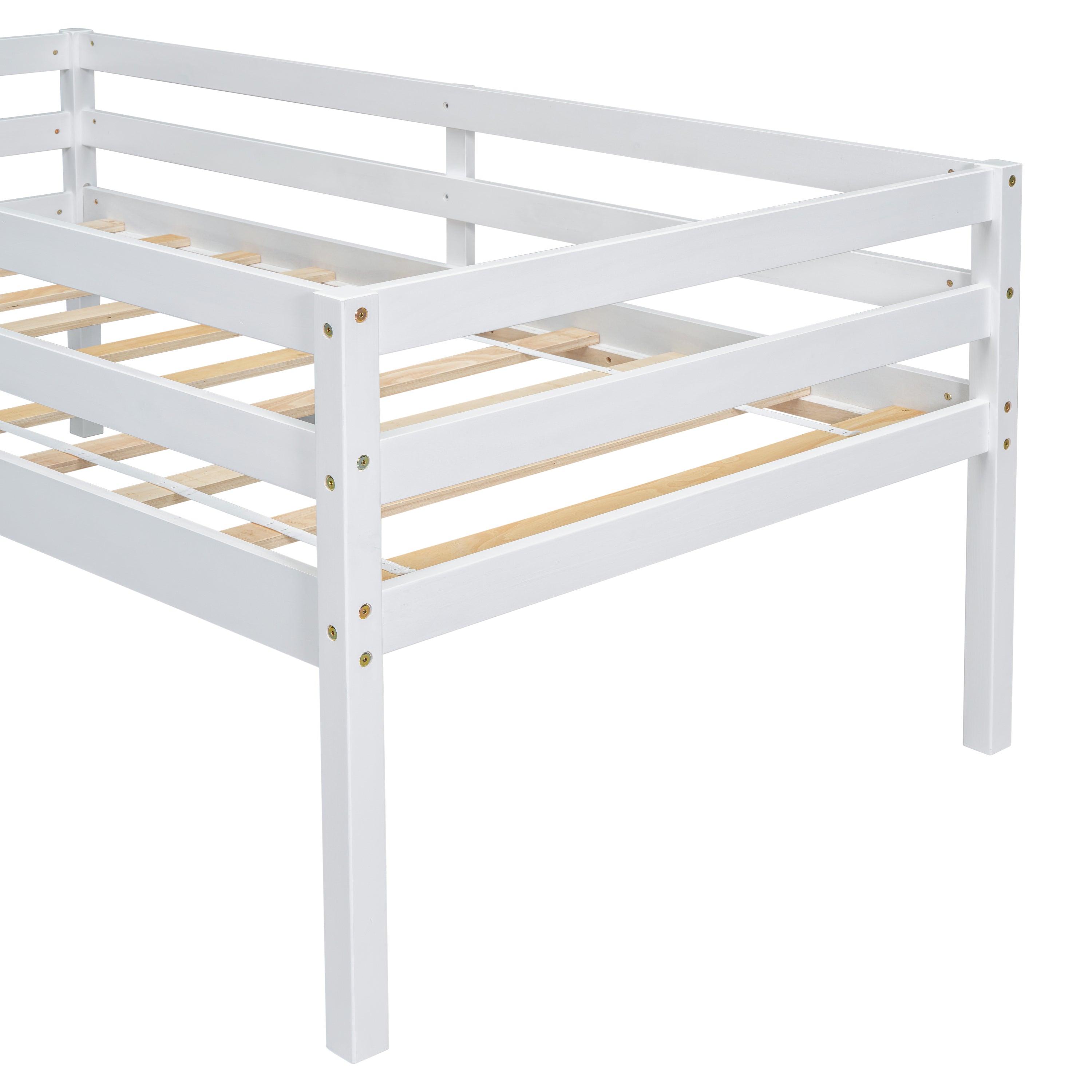 Twin Low Loft Bed with Slide, Ladder, Safety Guardrails, No Box Spring Needed,White
