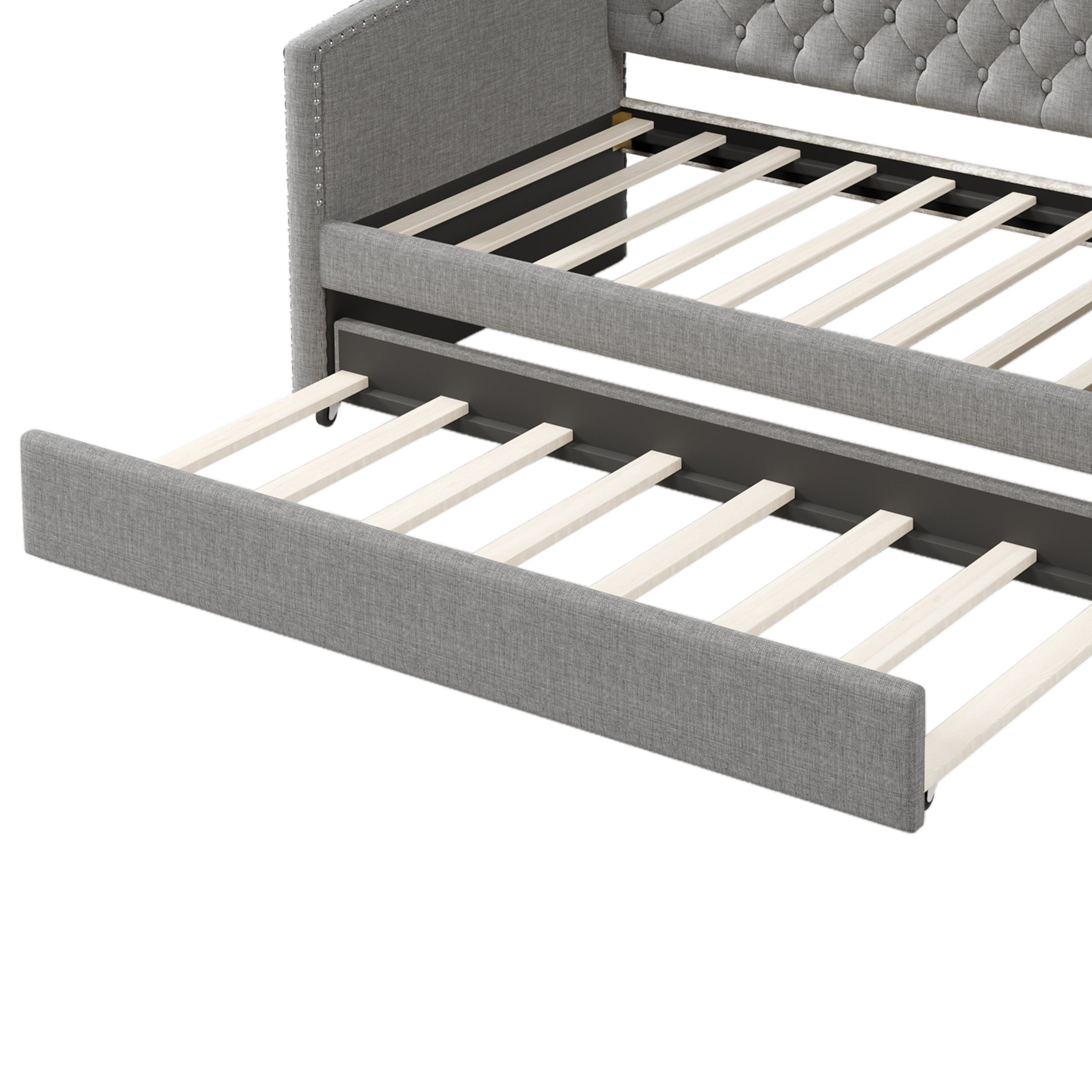 Twin Size Upholstered Daybed with Trundle for Guest Room, Small Bedroom, Study Room, Gray - Atlantic Fine Furniture Melbourne FL