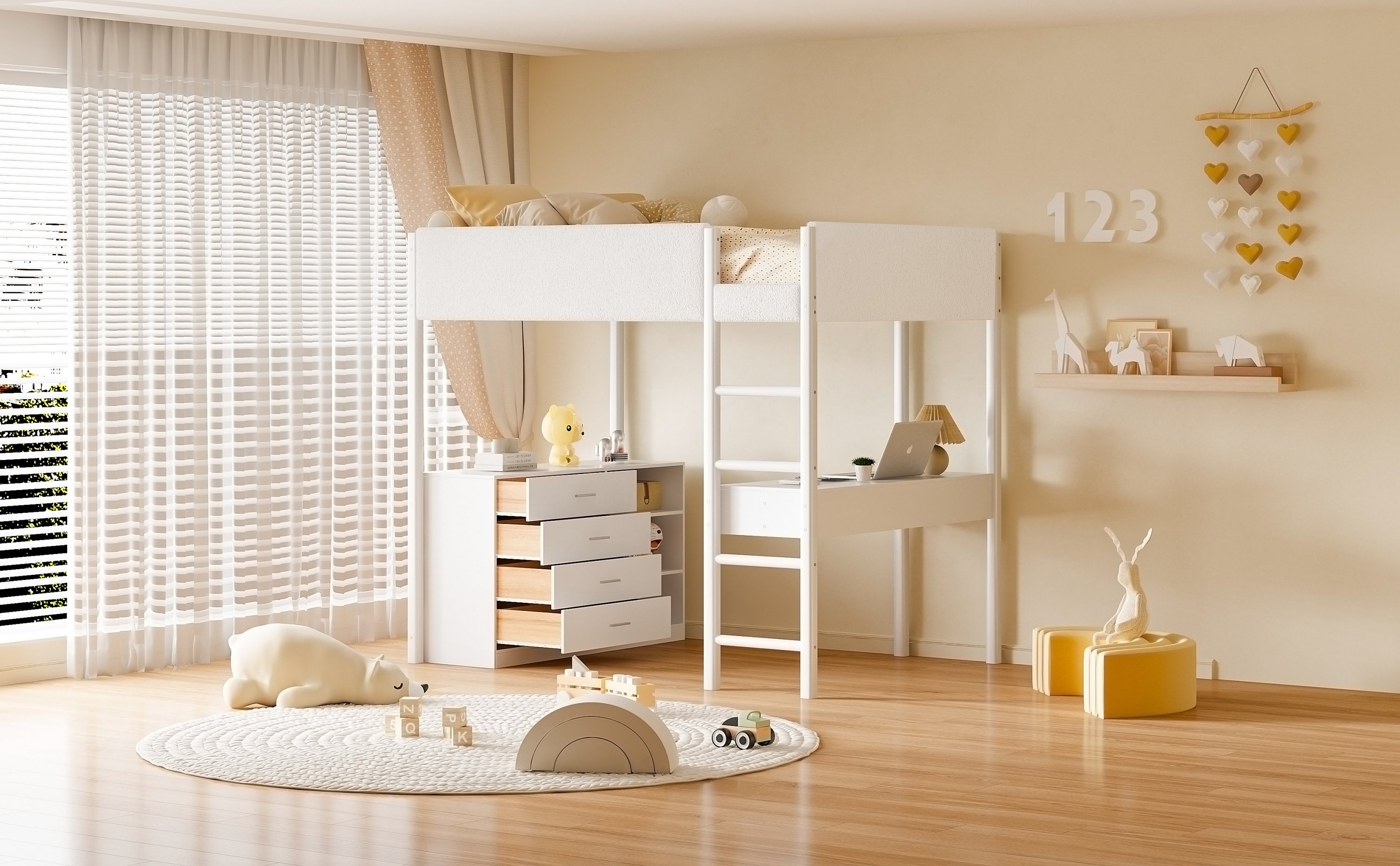 Full Size Teddy FleeceLoft Bed Wood Bed, White - Atlantic Fine Furniture Melbourne FL